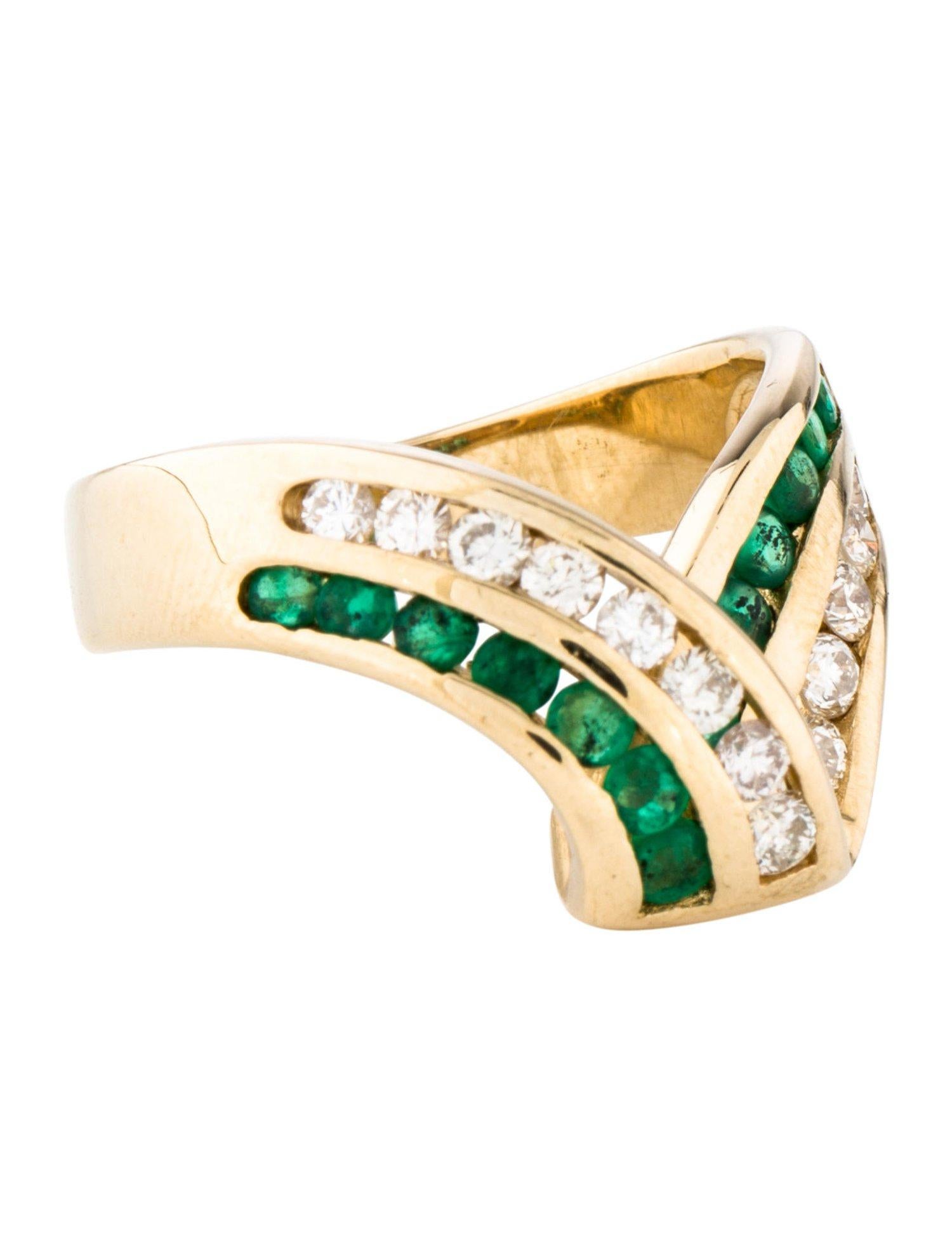 Modern Vintage Yellow Gold Wide Emerald Diamond Band