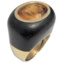 Vintage Yellow Gold Wood and Golden Topaz Ring