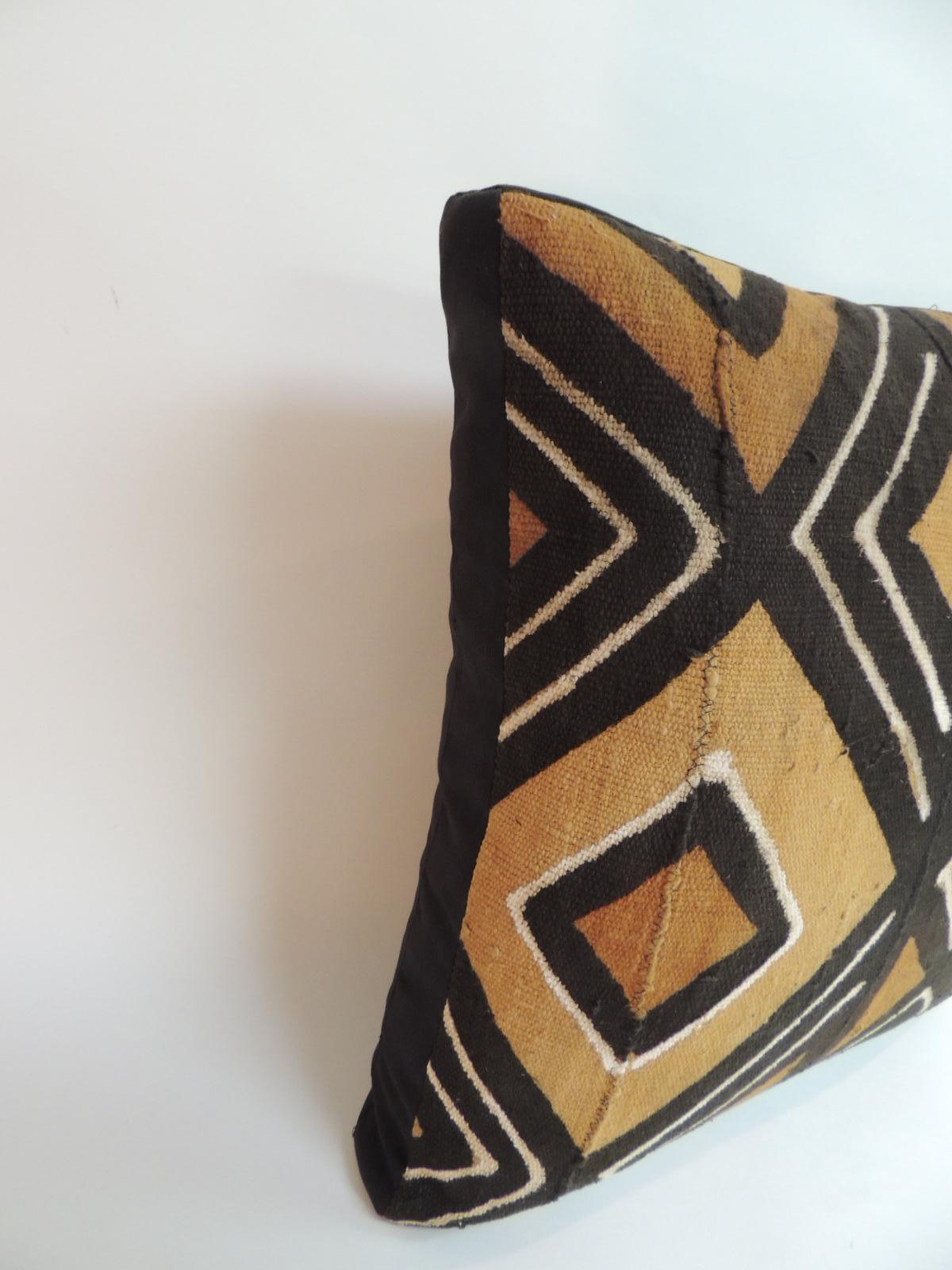 Hand-Crafted Vintage Yellow Graphic African Artisanal Textile Mudcloth Decorative Pillow