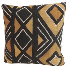 Vintage Yellow Graphic African Artisanal Textile Mudcloth Decorative Pillow
