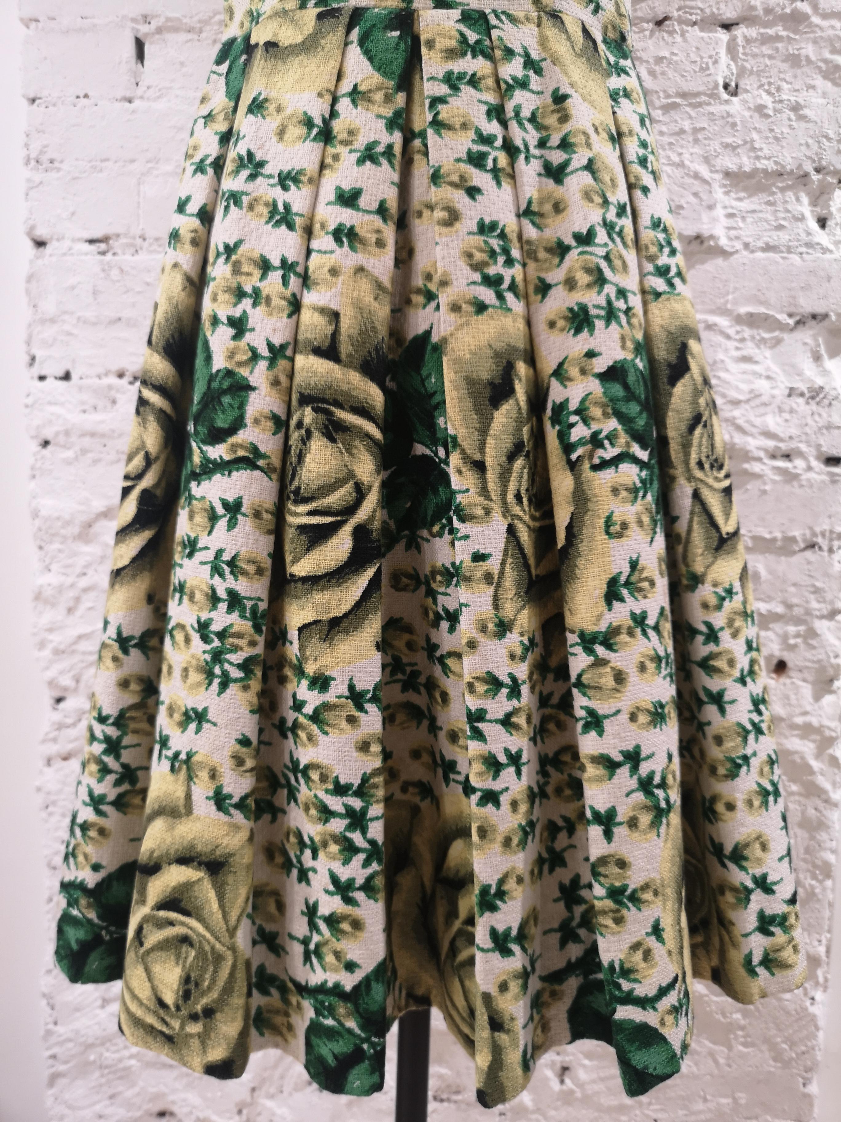 Robe vintage en coton jaune et vert Excellent état - En vente à Capri, IT