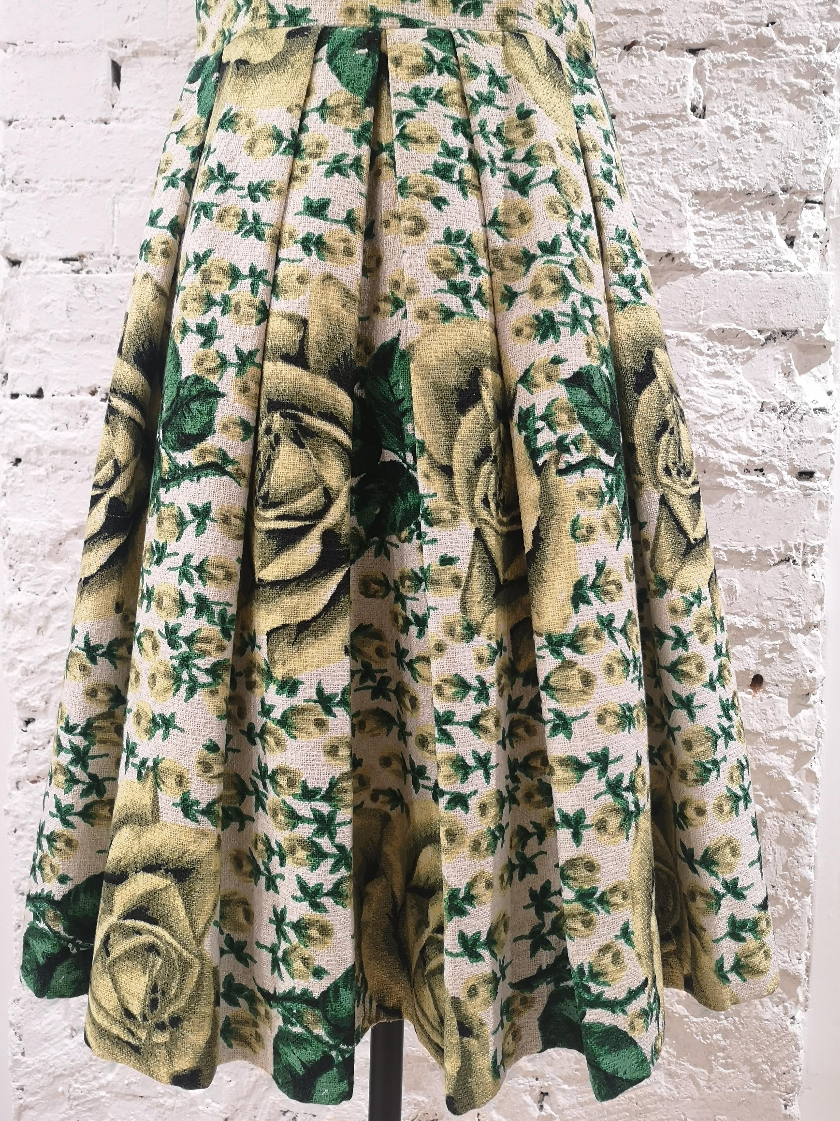 Robe vintage en coton jaune et vert Pour femmes en vente