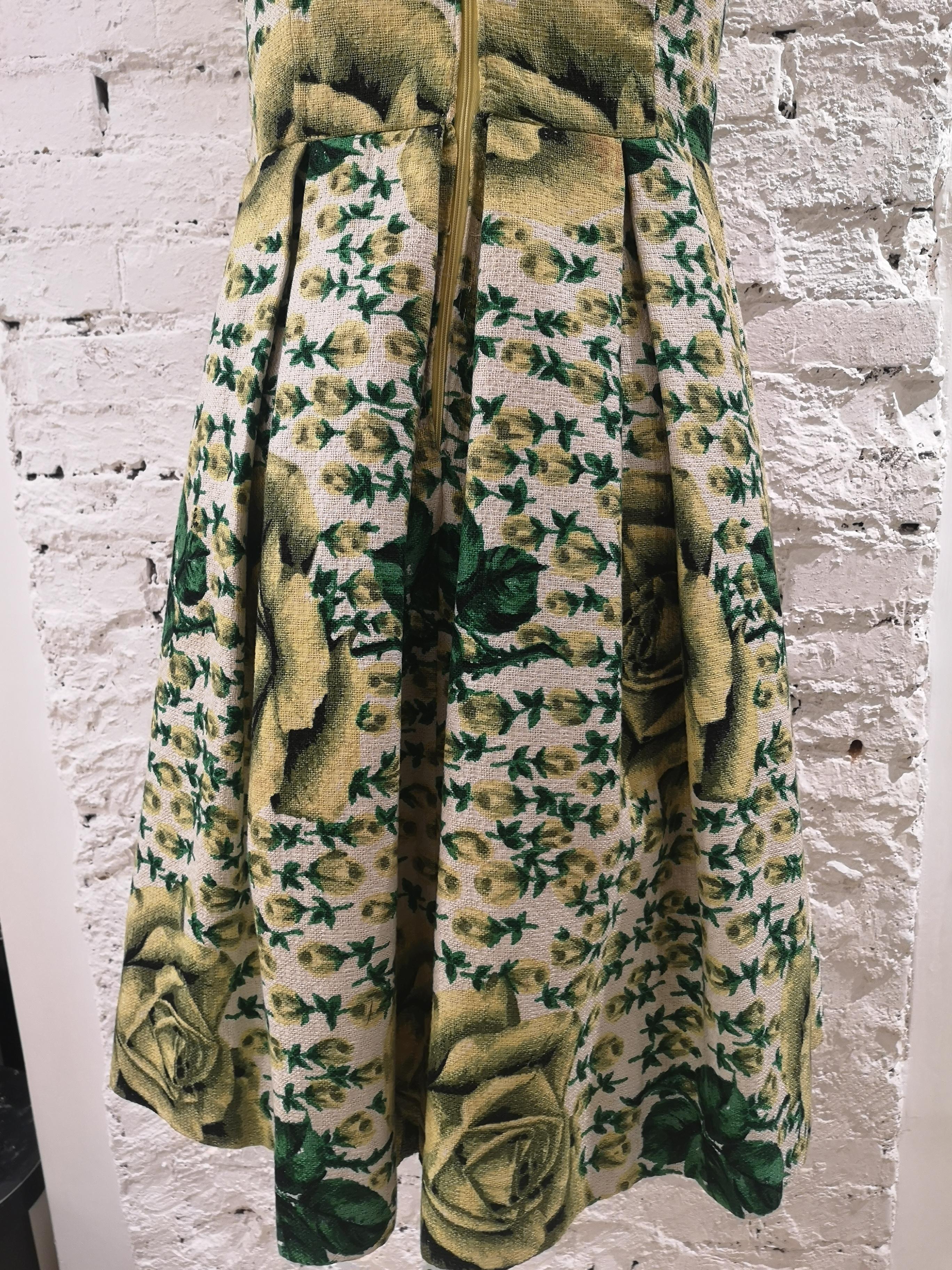 Robe vintage en coton jaune et vert en vente 4