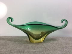 Vintage yellow/green Murano blown glass bowl, 1960's