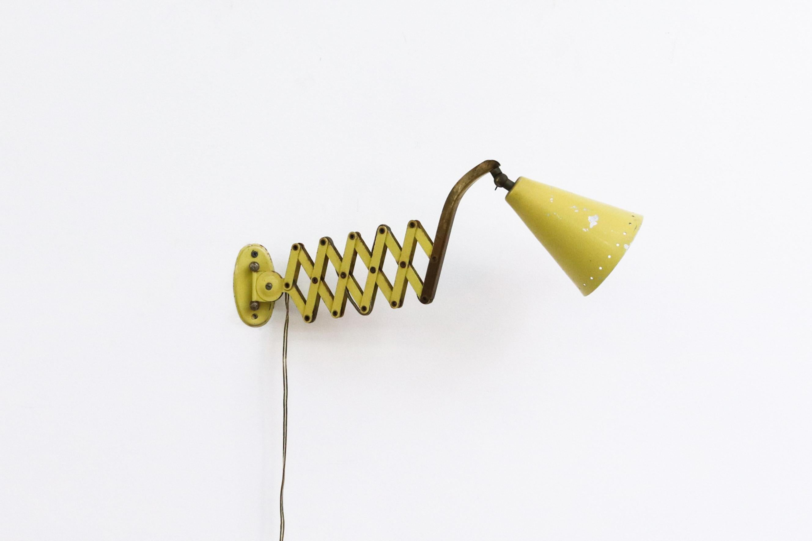 Mid-Century Modern Vintage Yellow Hala Zeist Wall Mount Scissor Lamp