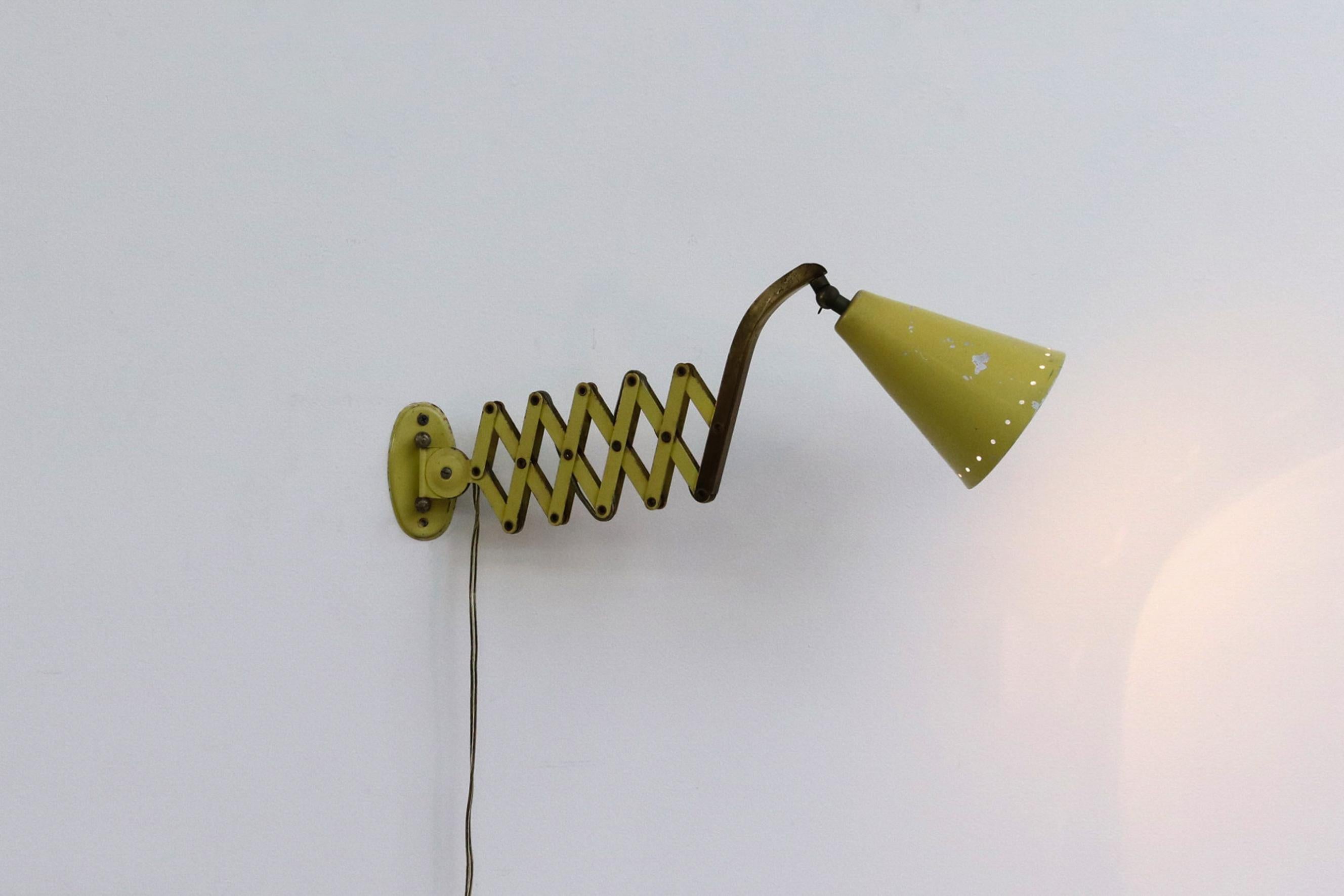 Dutch Vintage Yellow Hala Zeist Wall Mount Scissor Lamp