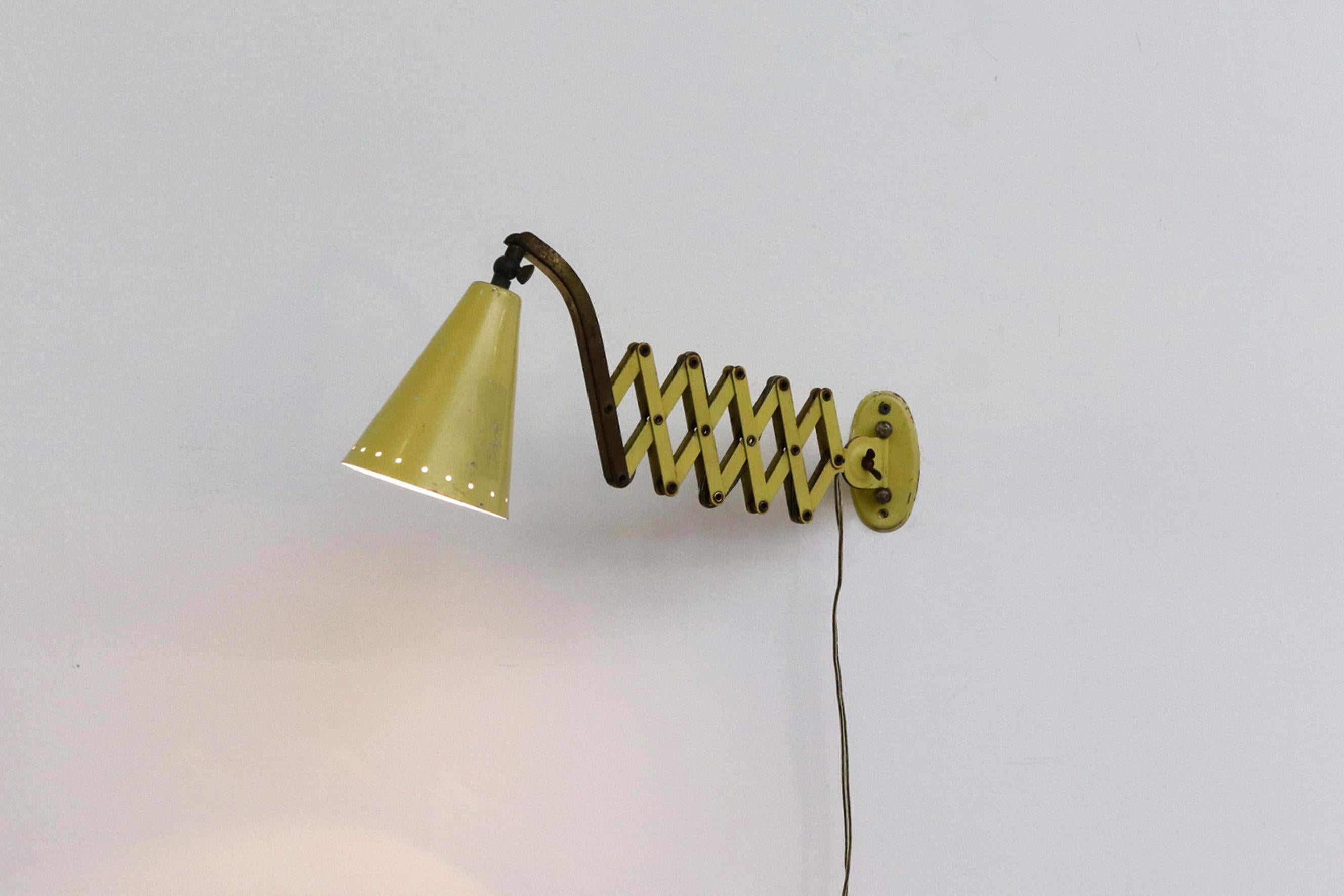 Mid-20th Century Vintage Yellow Hala Zeist Wall Mount Scissor Lamp