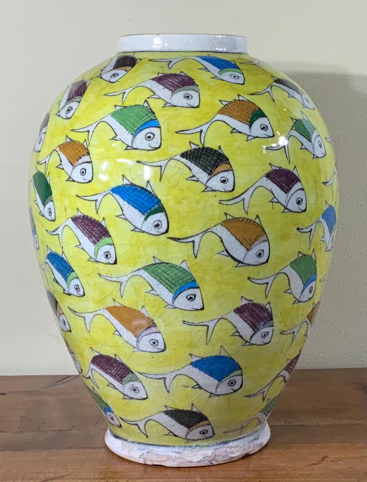 Vintage Yellow Hand Painted Ceramic Fish Vase 2