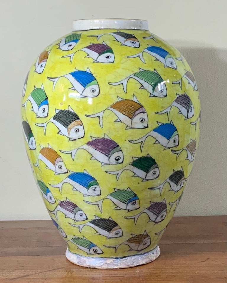 Vintage Yellow Hand Painted Ceramic Fish Vase at 1stDibs