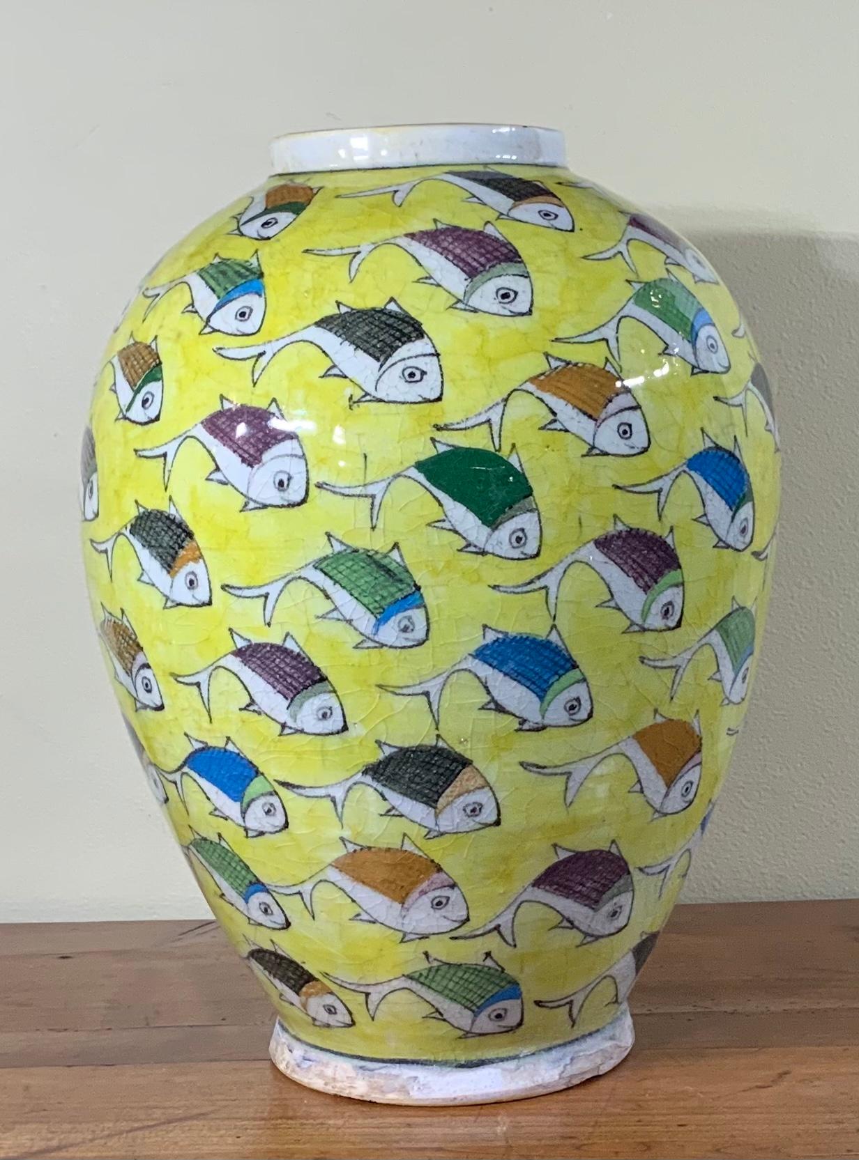 Vintage Yellow Hand Painted Ceramic Fish Vase 1