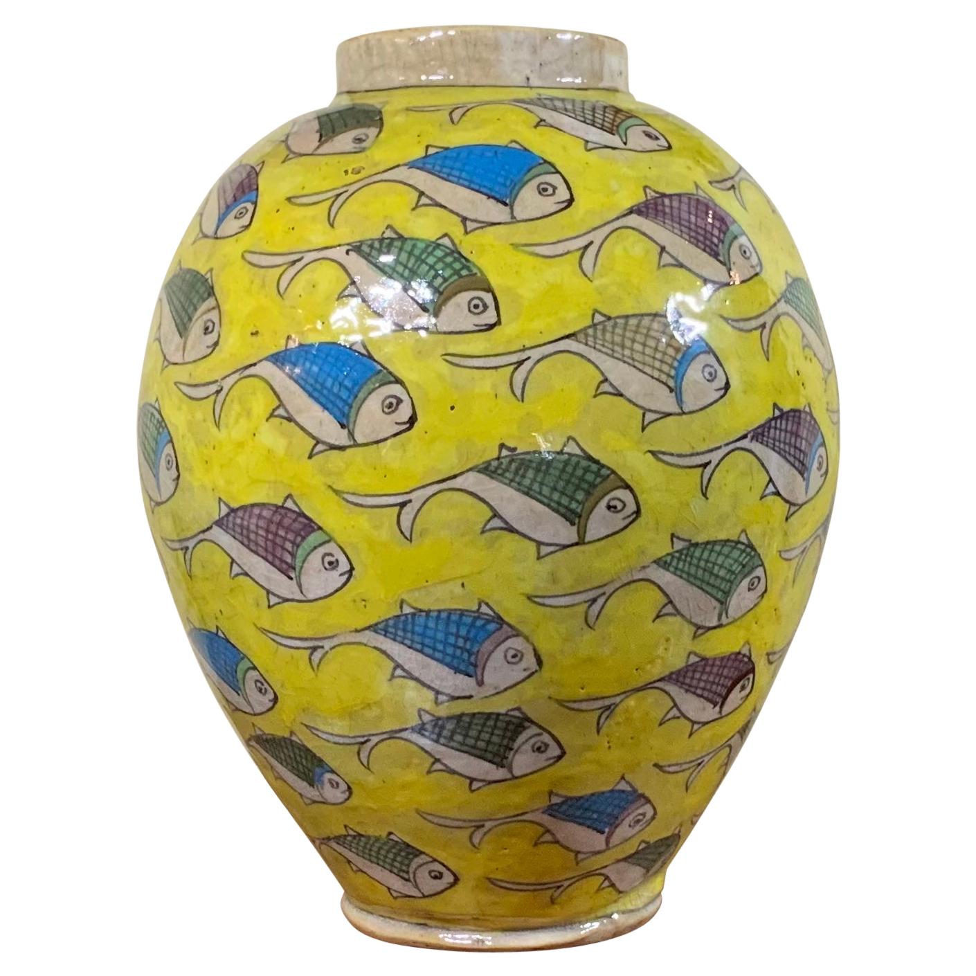 Vintage Yellow Hand Painted Ceramic Fish Vase