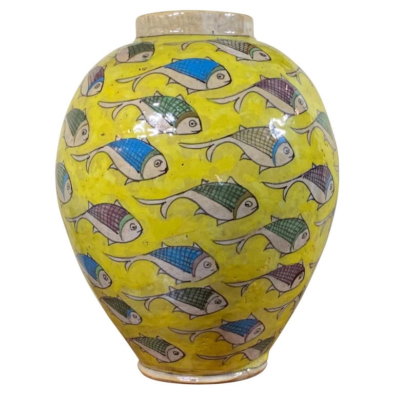 Vintage Yellow Hand Painted Ceramic Fish Vase at 1stDibs