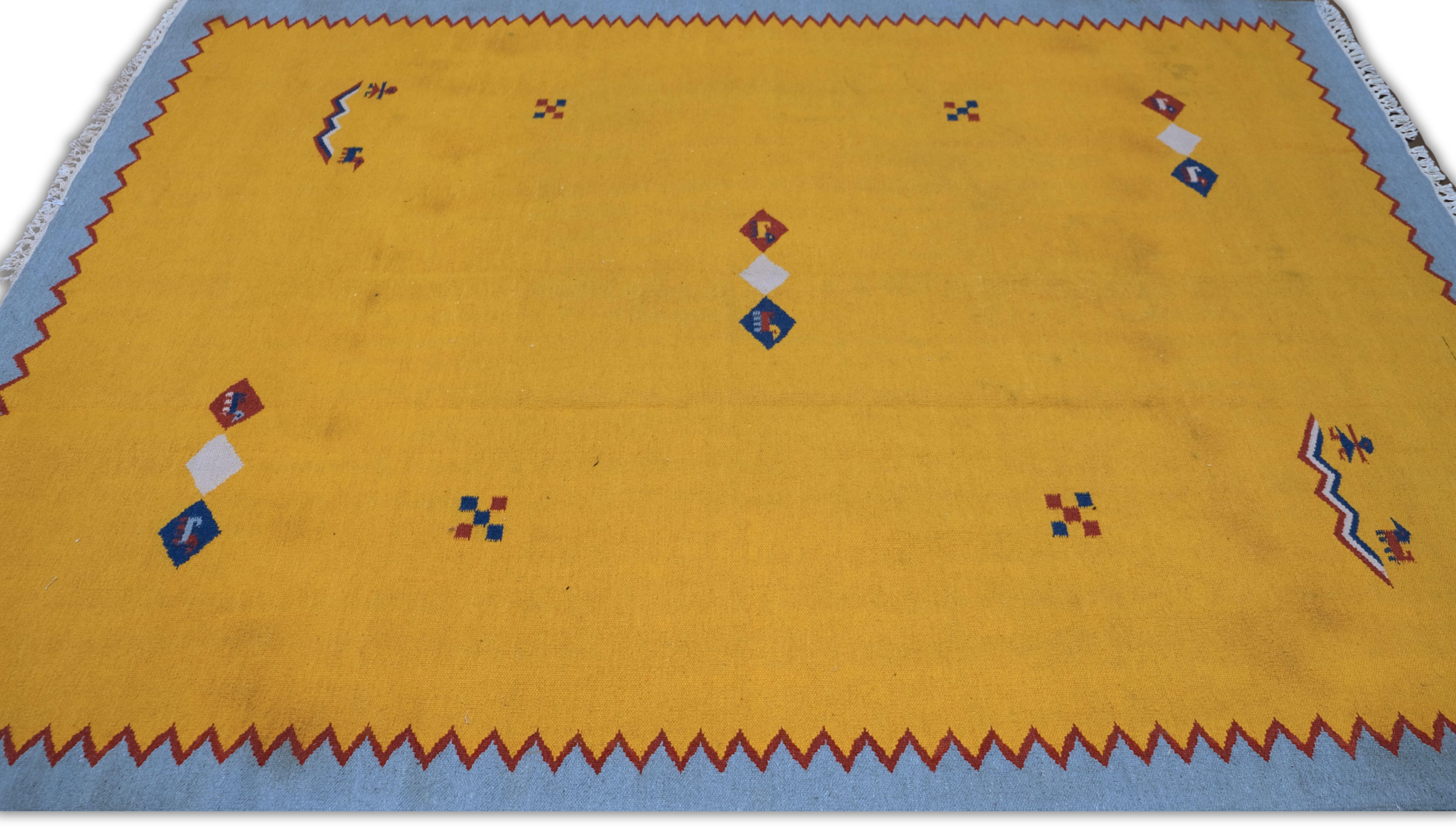 Vintage Yellow Hand-Woven Kilim 5'6''x7'7'' Circa 1960 For Sale 5
