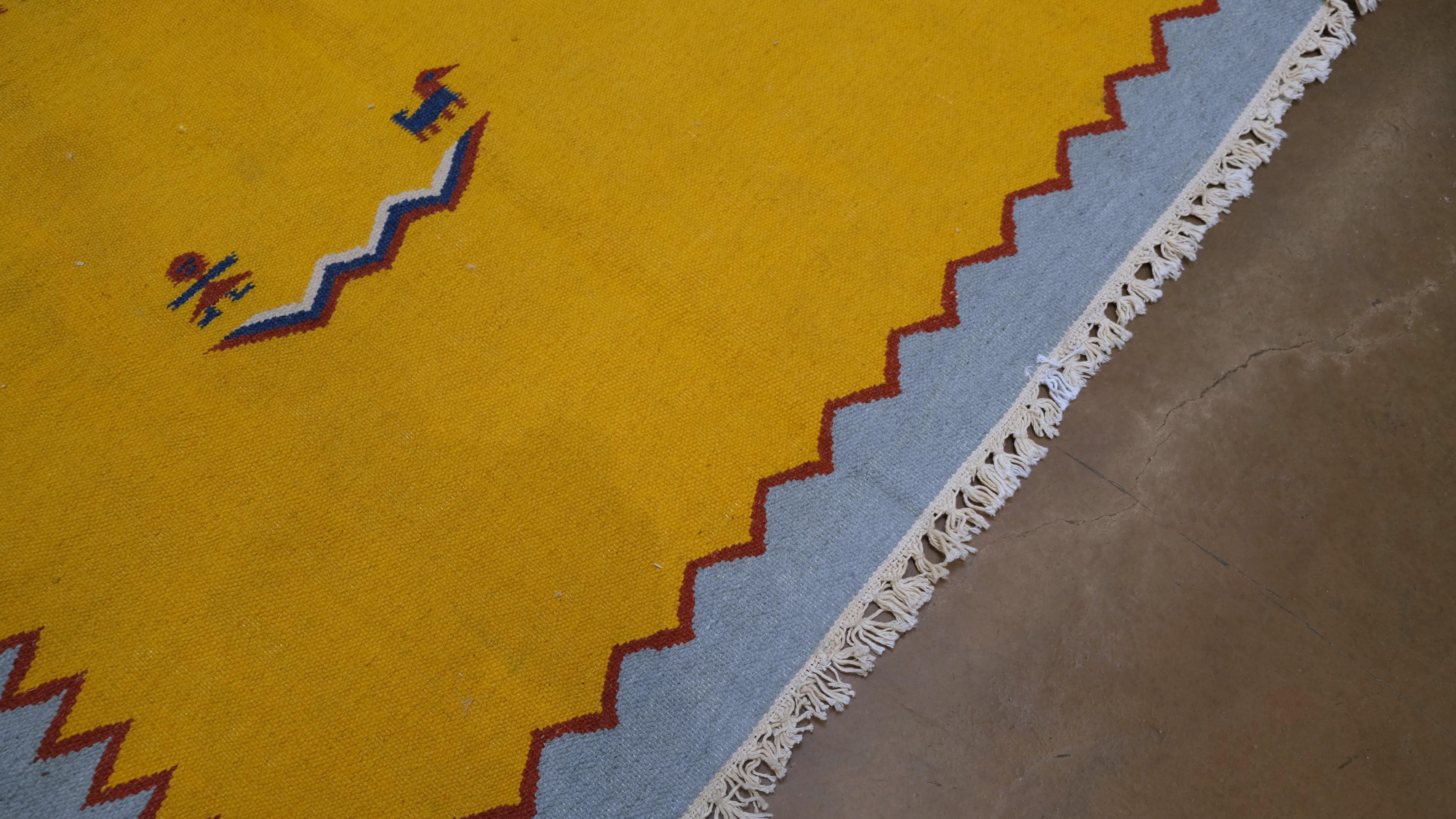 Turkish Vintage Yellow Hand-Woven Kilim 5'6''x7'7'' Circa 1960 For Sale