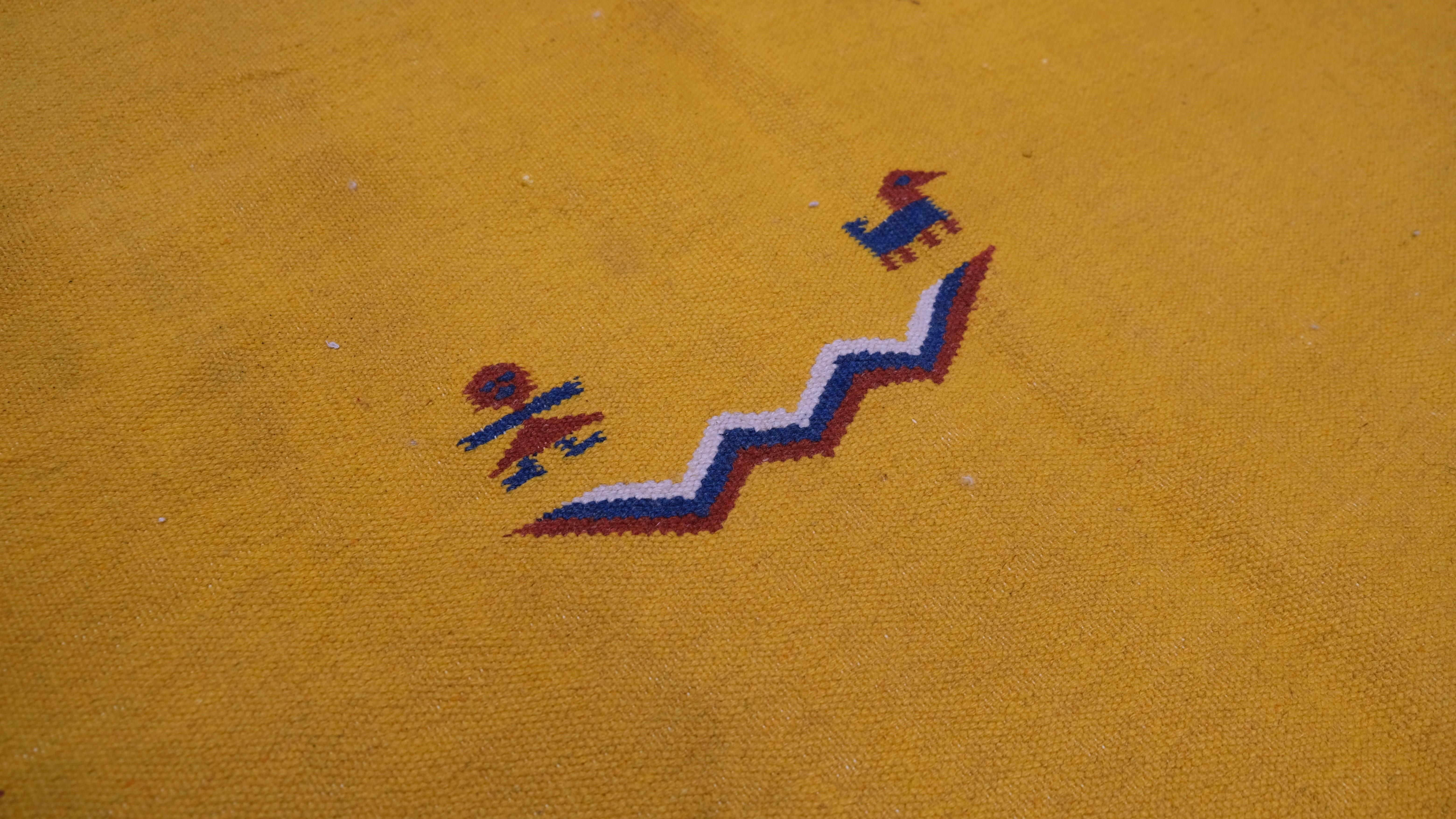 Wool Vintage Yellow Hand-Woven Kilim 5'6''x7'7'' Circa 1960 For Sale