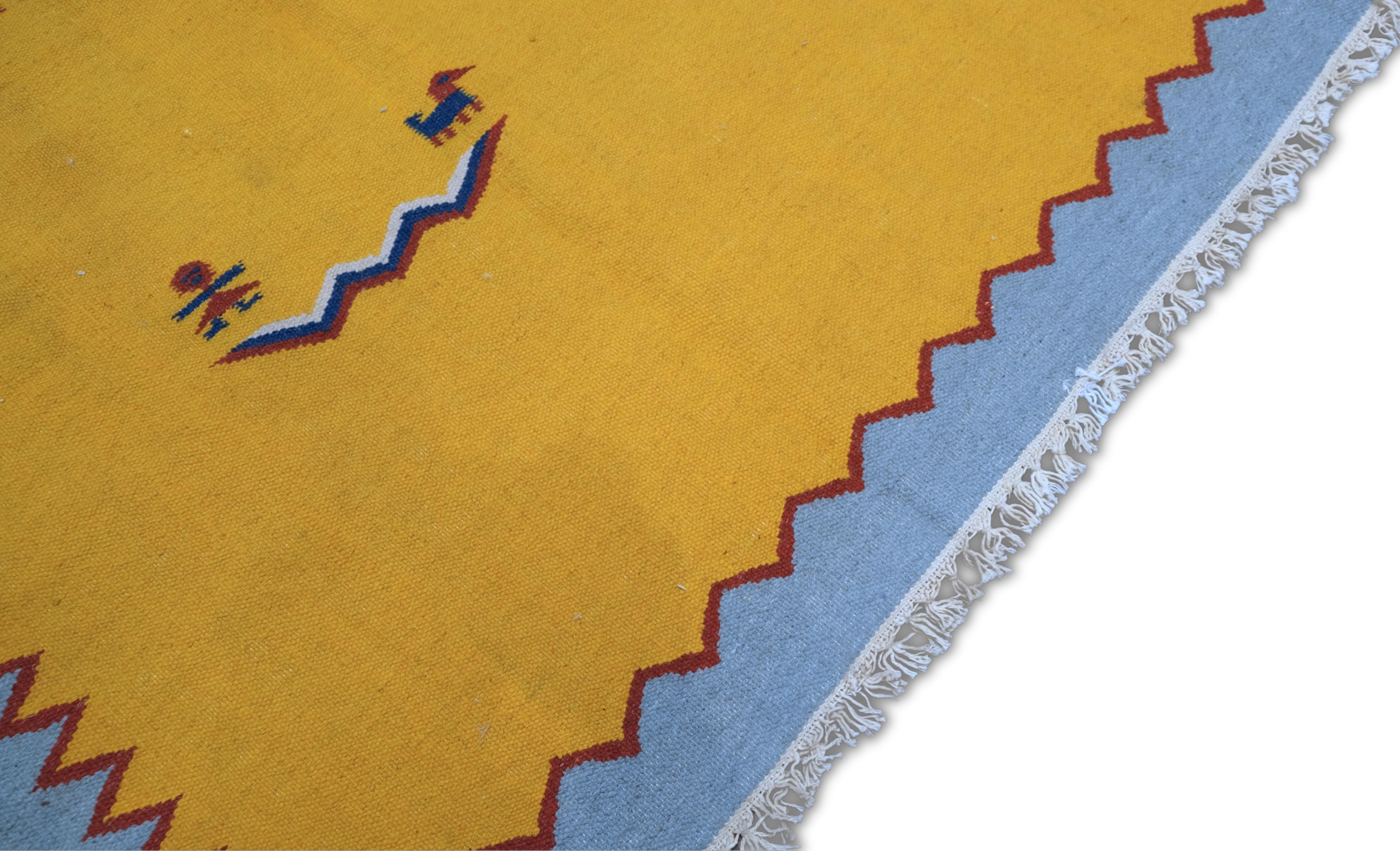 Vintage Yellow Hand-Woven Kilim 5'6''x7'7'' Circa 1960 For Sale 1