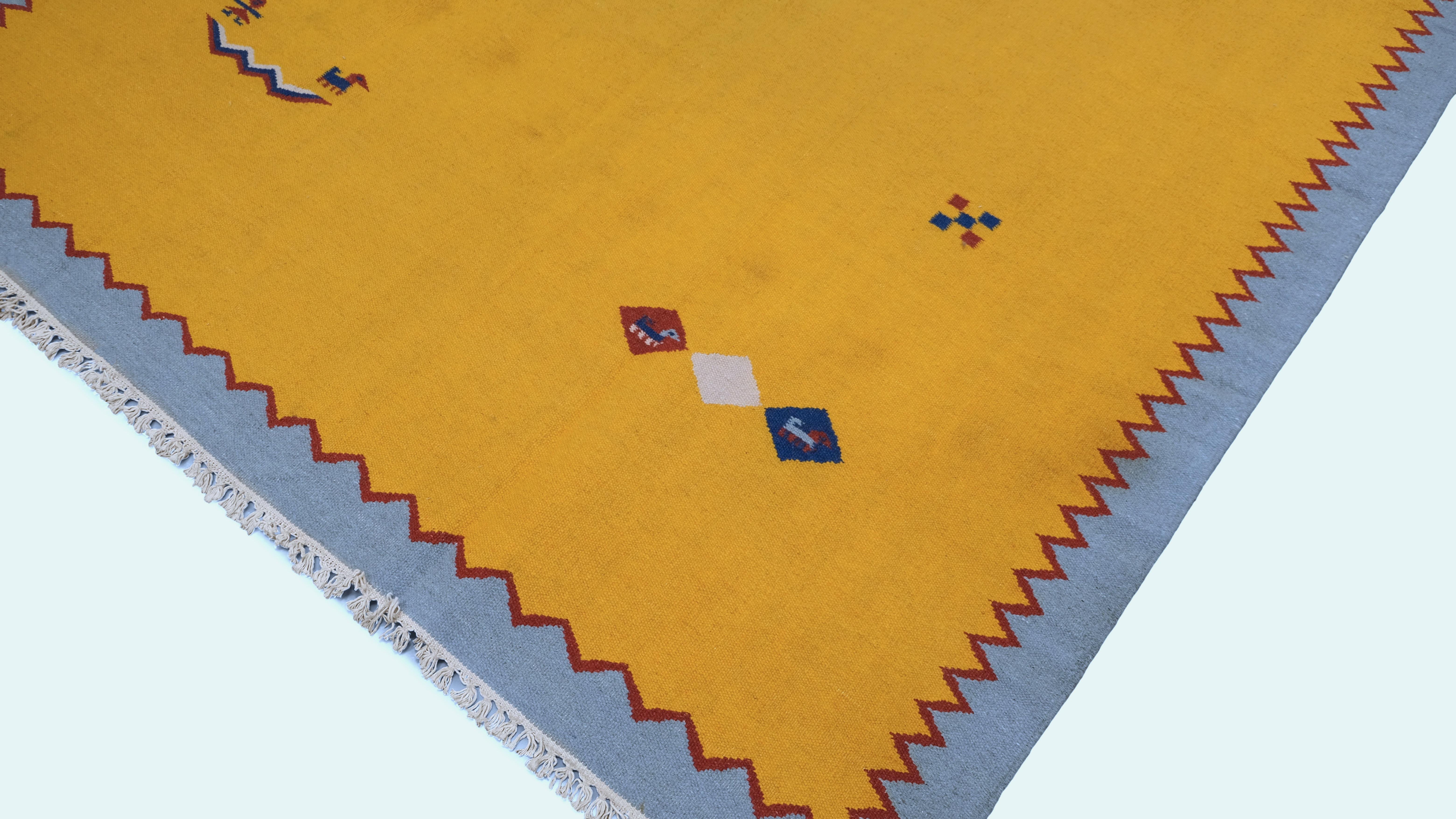 Vintage Yellow Hand-Woven Kilim 5'6''x7'7'' Circa 1960 For Sale 2