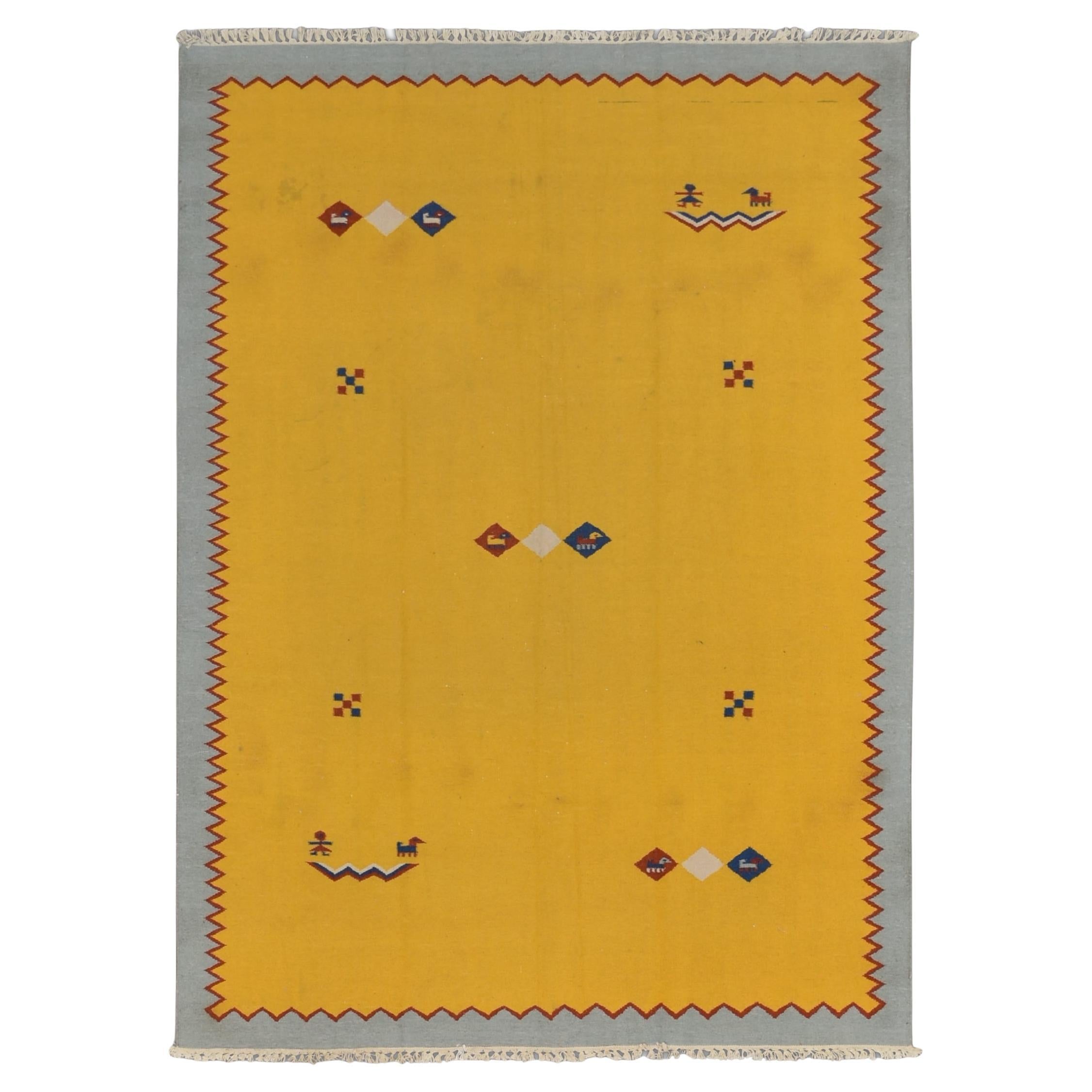 Vintage Yellow Hand-Woven Kilim 5'6''x7'7'' Circa 1960 For Sale