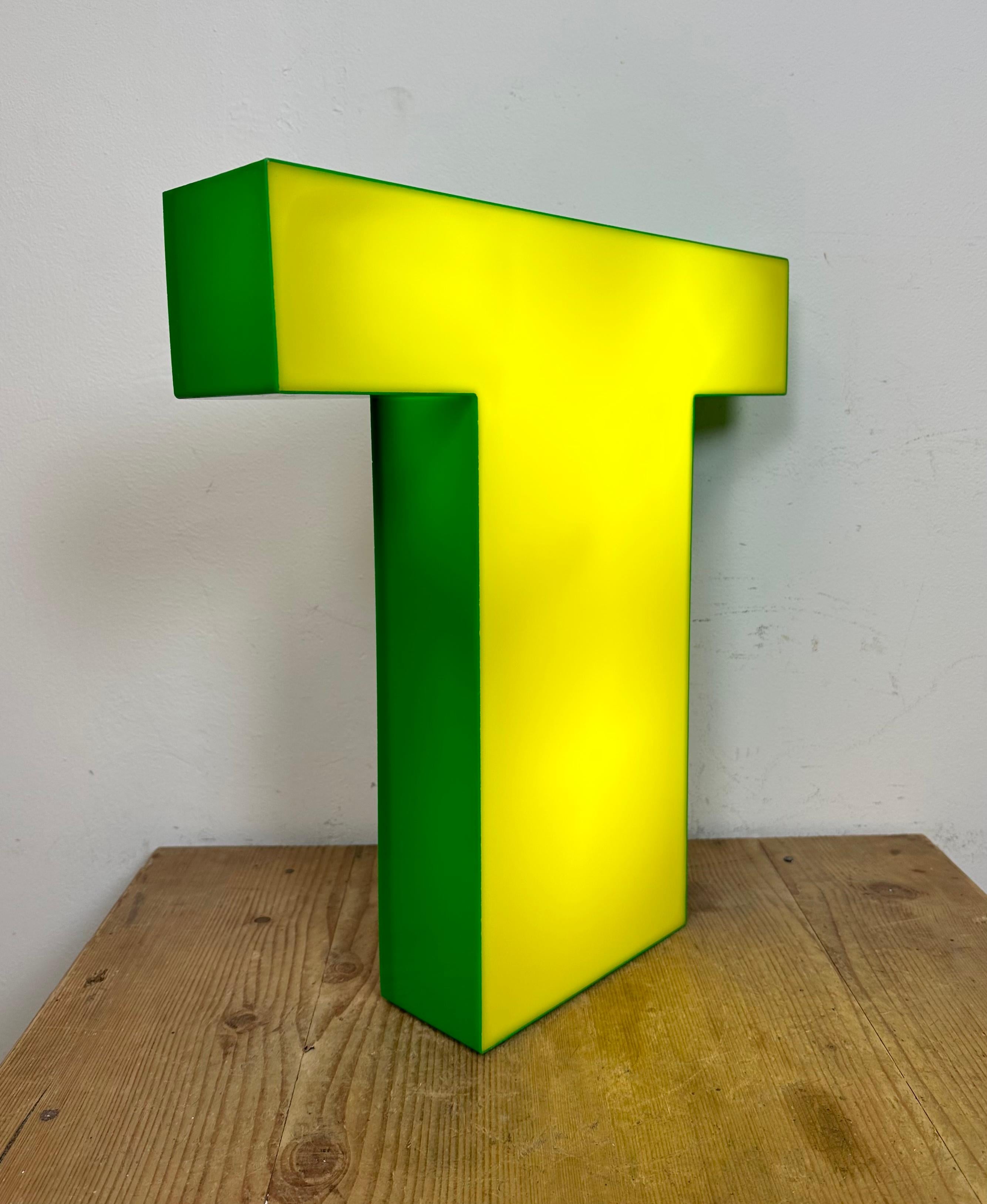 Vintage Yellow Illuminated Letter T , 1970s For Sale 4