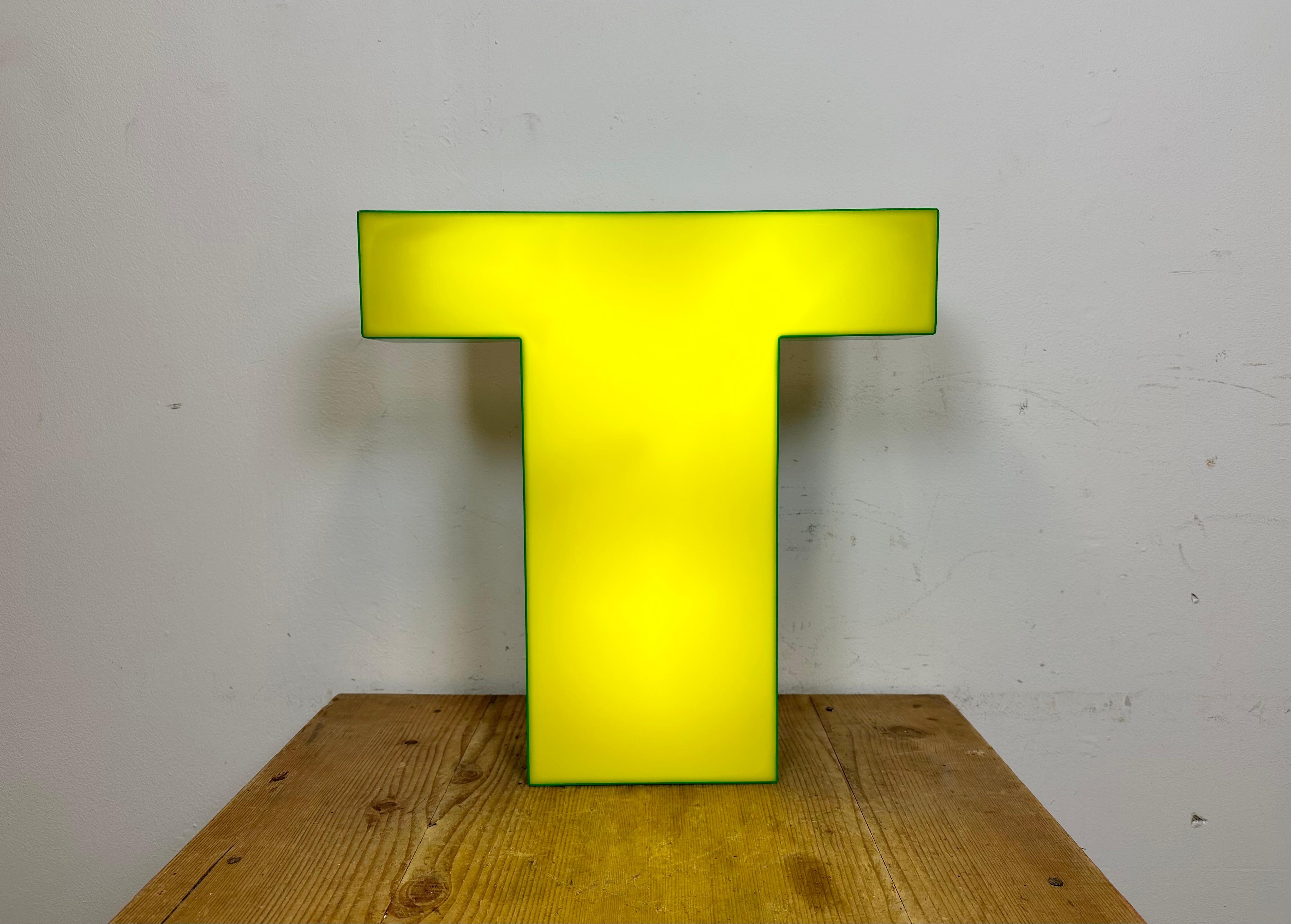 Vintage Yellow Illuminated Letter T , 1970s For Sale 5