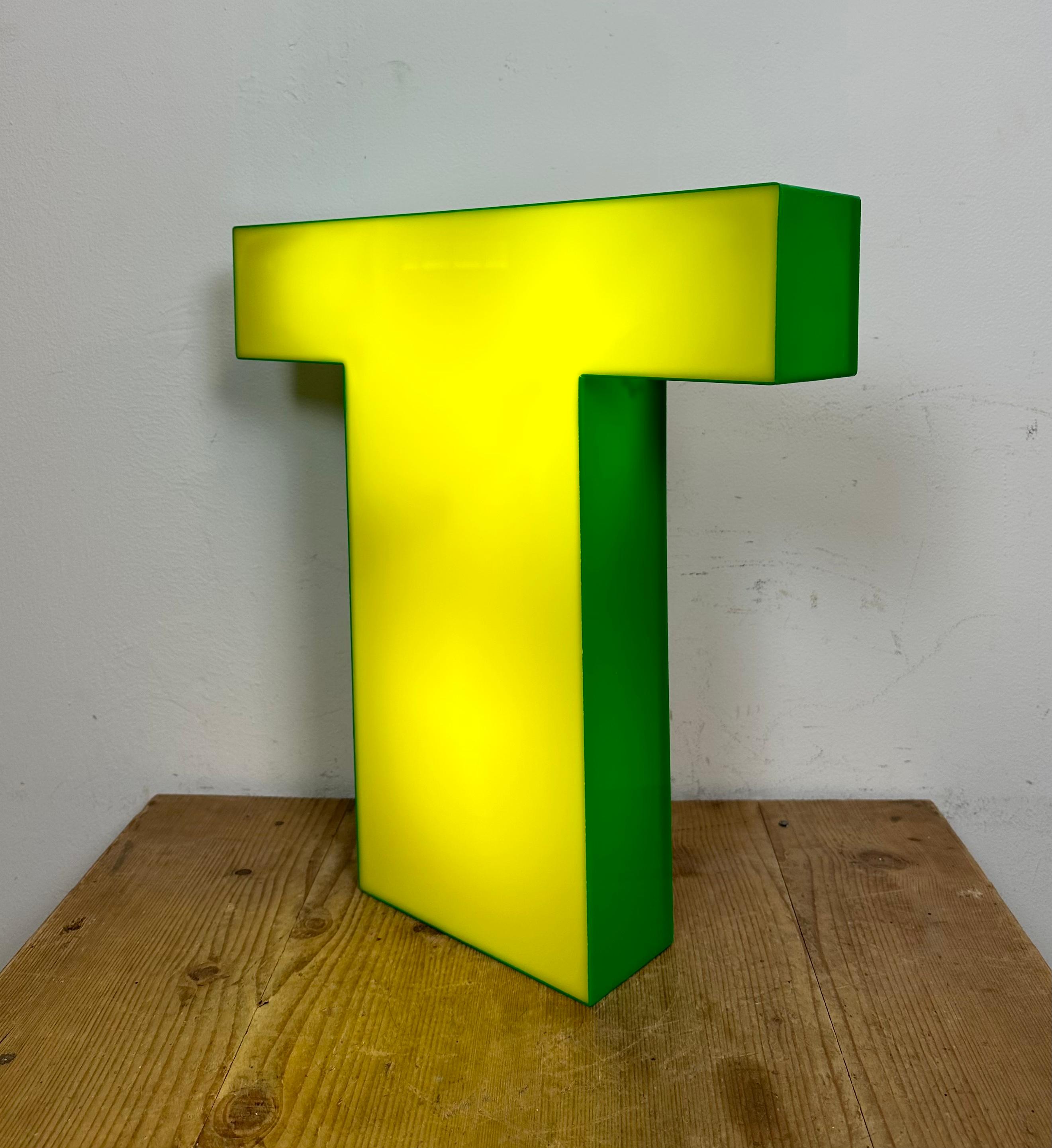 Vintage Yellow Illuminated Letter T , 1970s For Sale 6