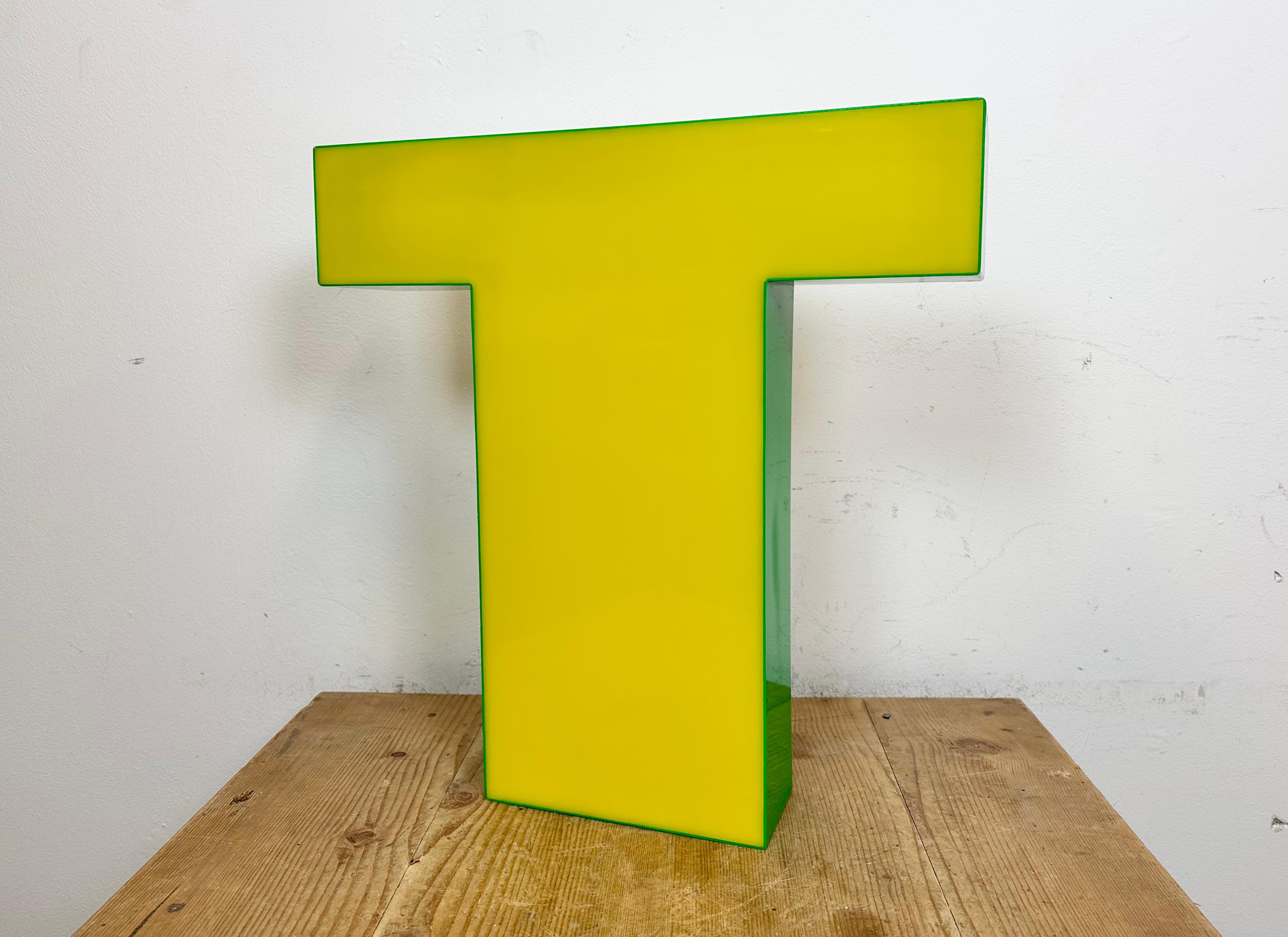 Vintage Yellow Illuminated Letter T , 1970s For Sale 7
