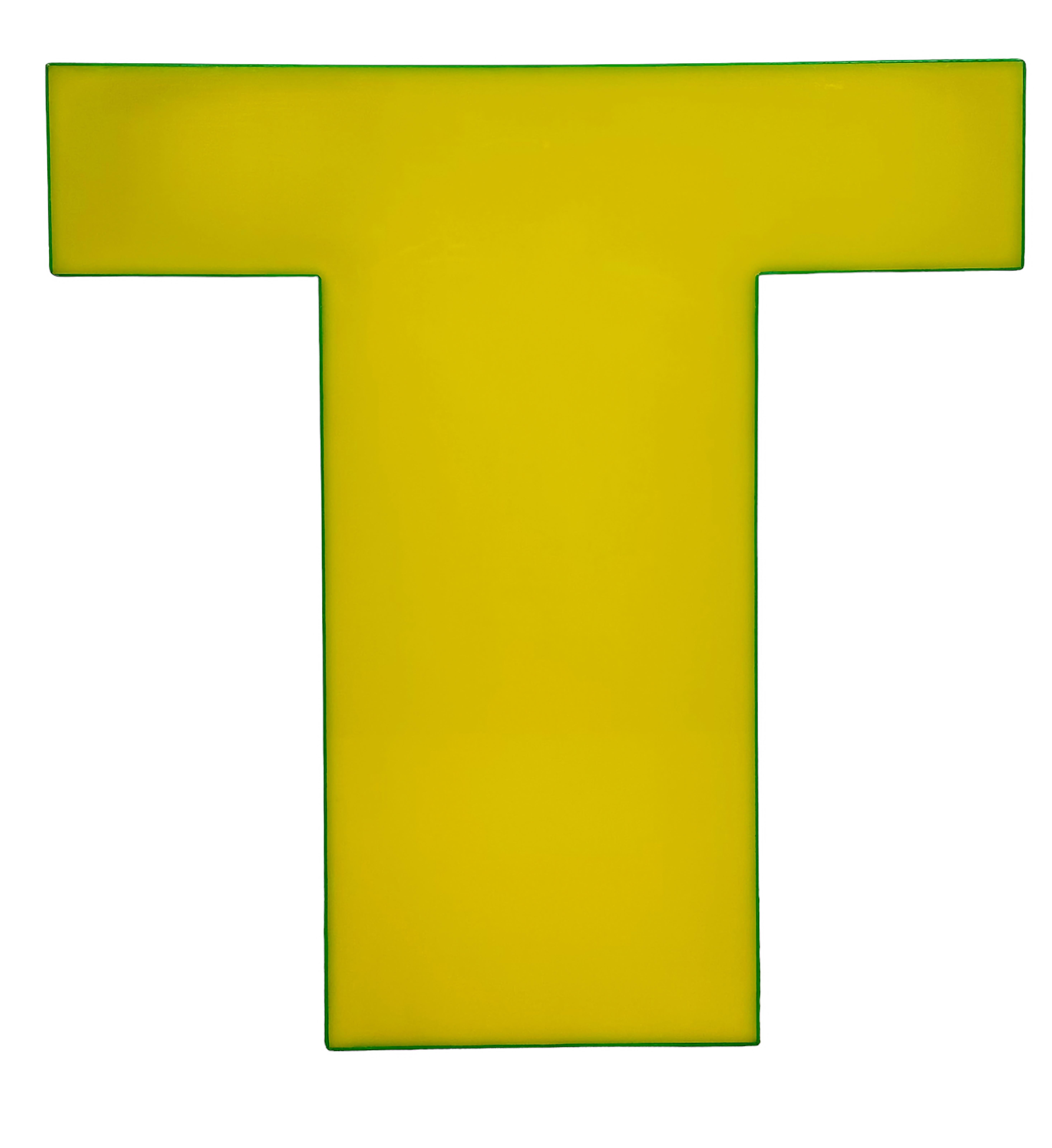 This vintage industrial plastic illuminated letter T was made in Italy during the 1970s and comes from an old advertising banner. It is equipped with a LED strip. The letter can be used as a table lamp or wall lamp. The weight of the letter is 1.4