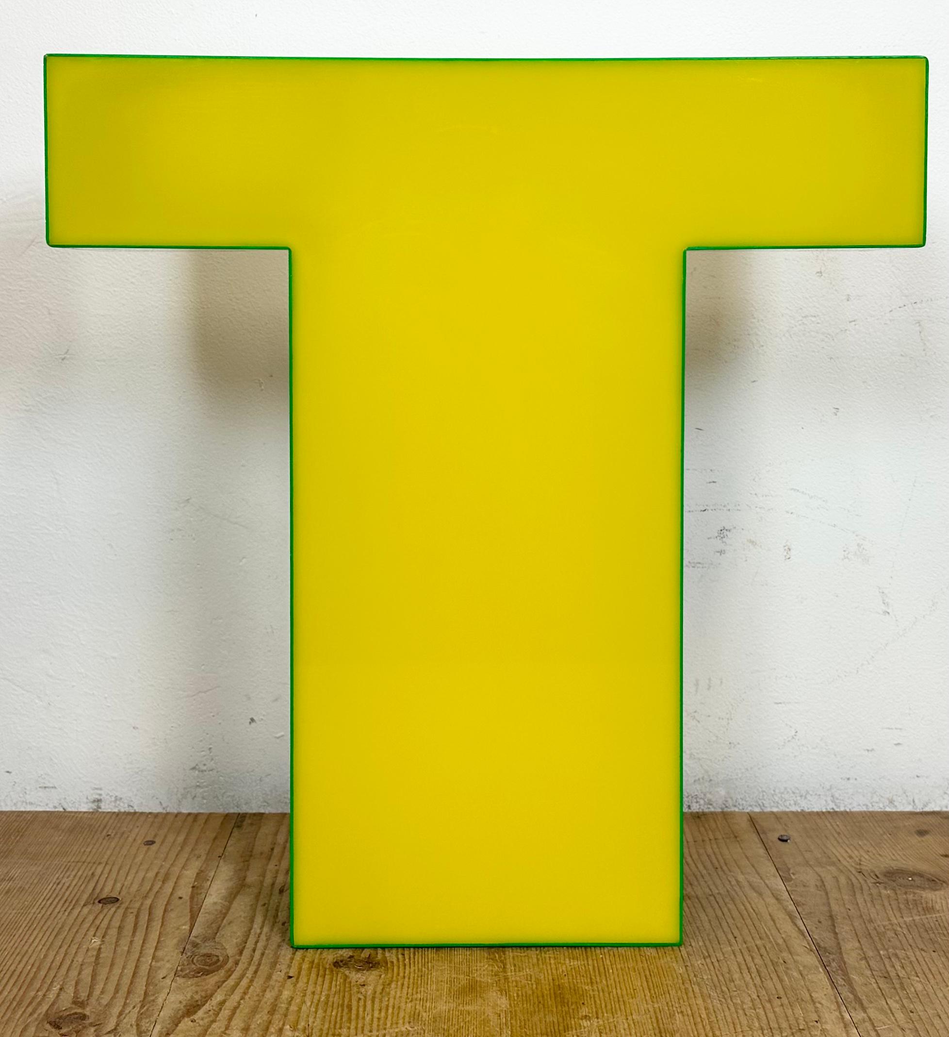 Industrial Vintage Yellow Illuminated Letter T , 1970s For Sale