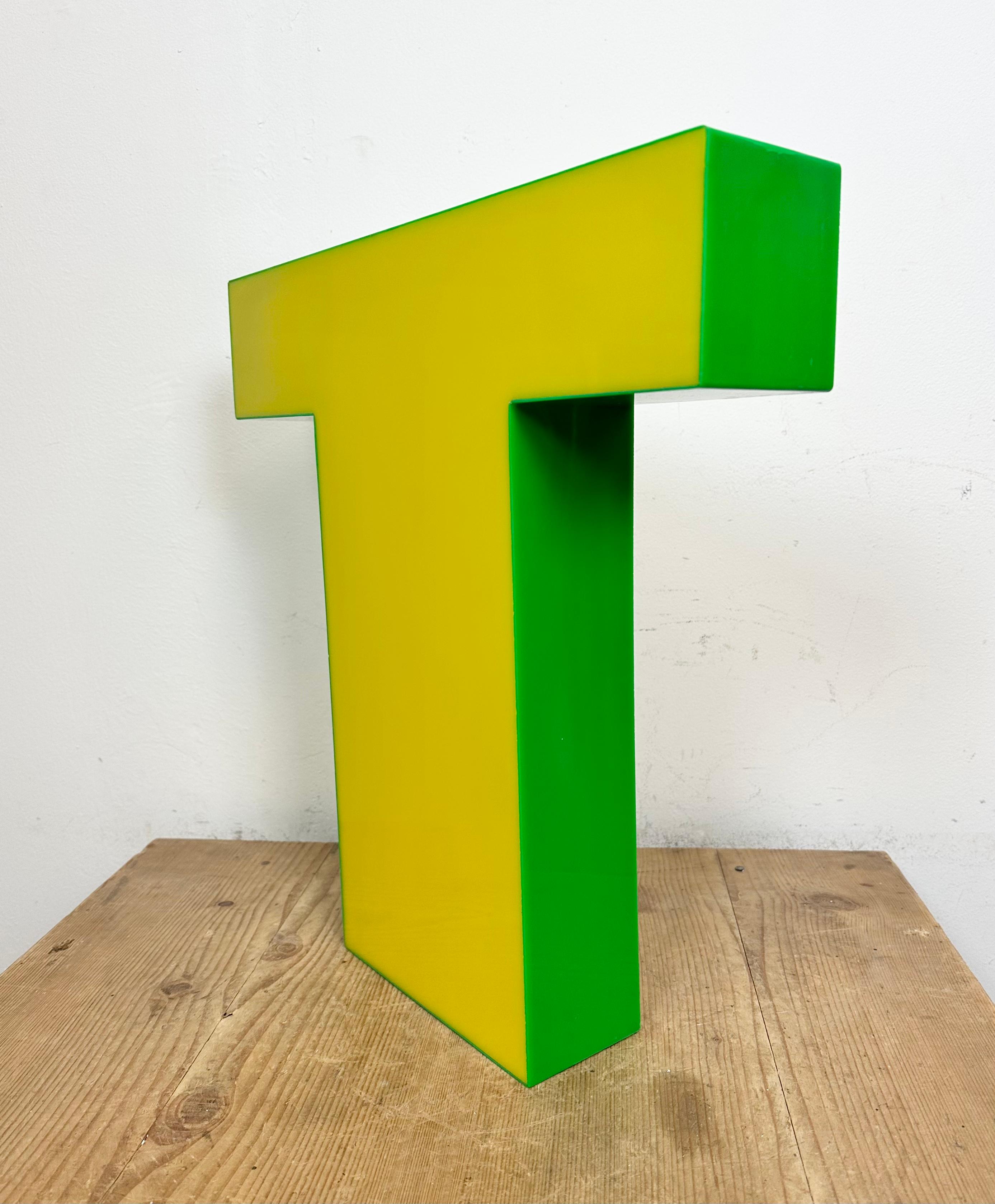 Vintage Yellow Illuminated Letter T , 1970s In Good Condition For Sale In Kojetice, CZ