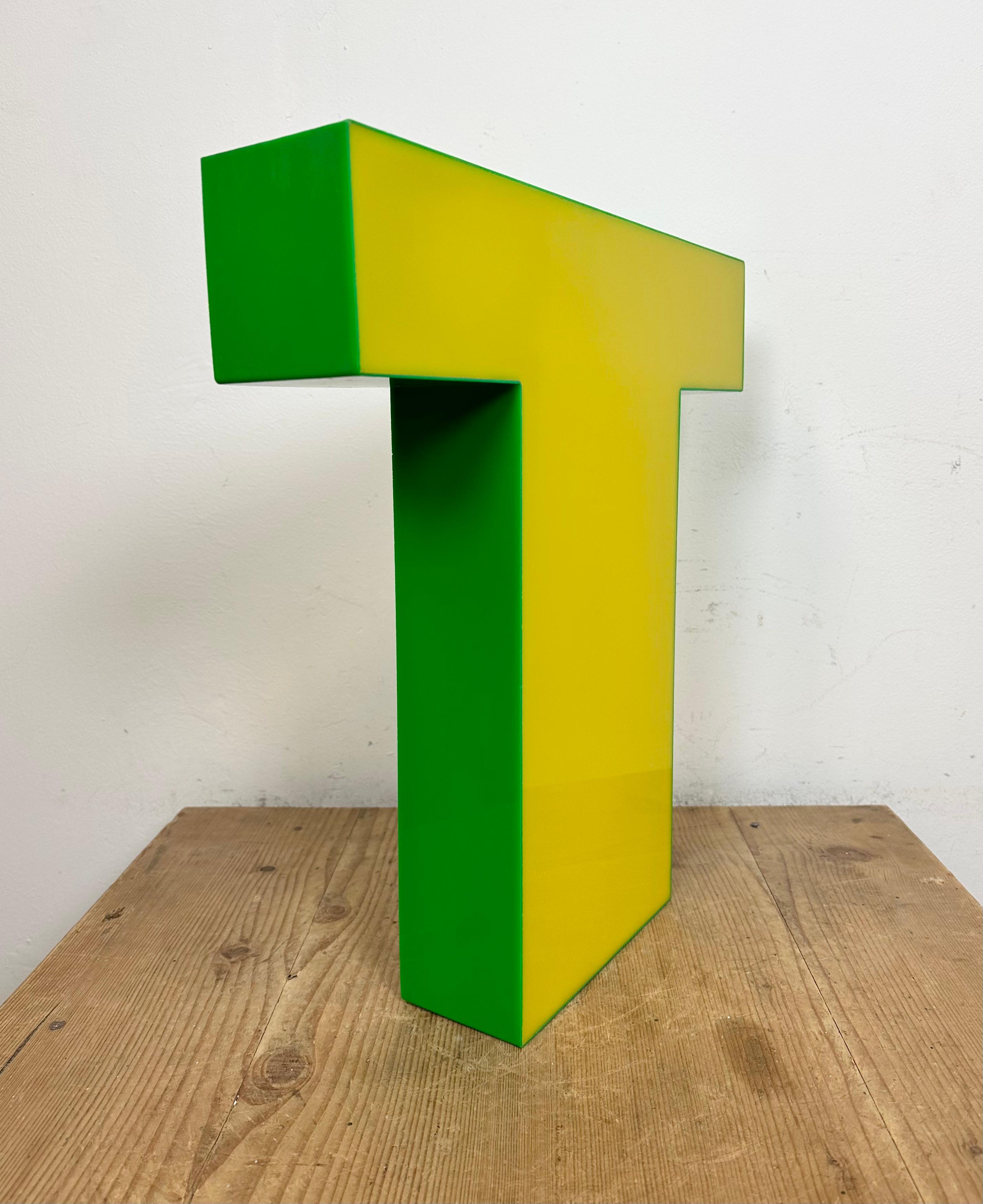 Late 20th Century Vintage Yellow Illuminated Letter T , 1970s For Sale