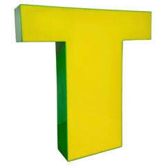 Vintage Yellow Illuminated Letter T , 1970s