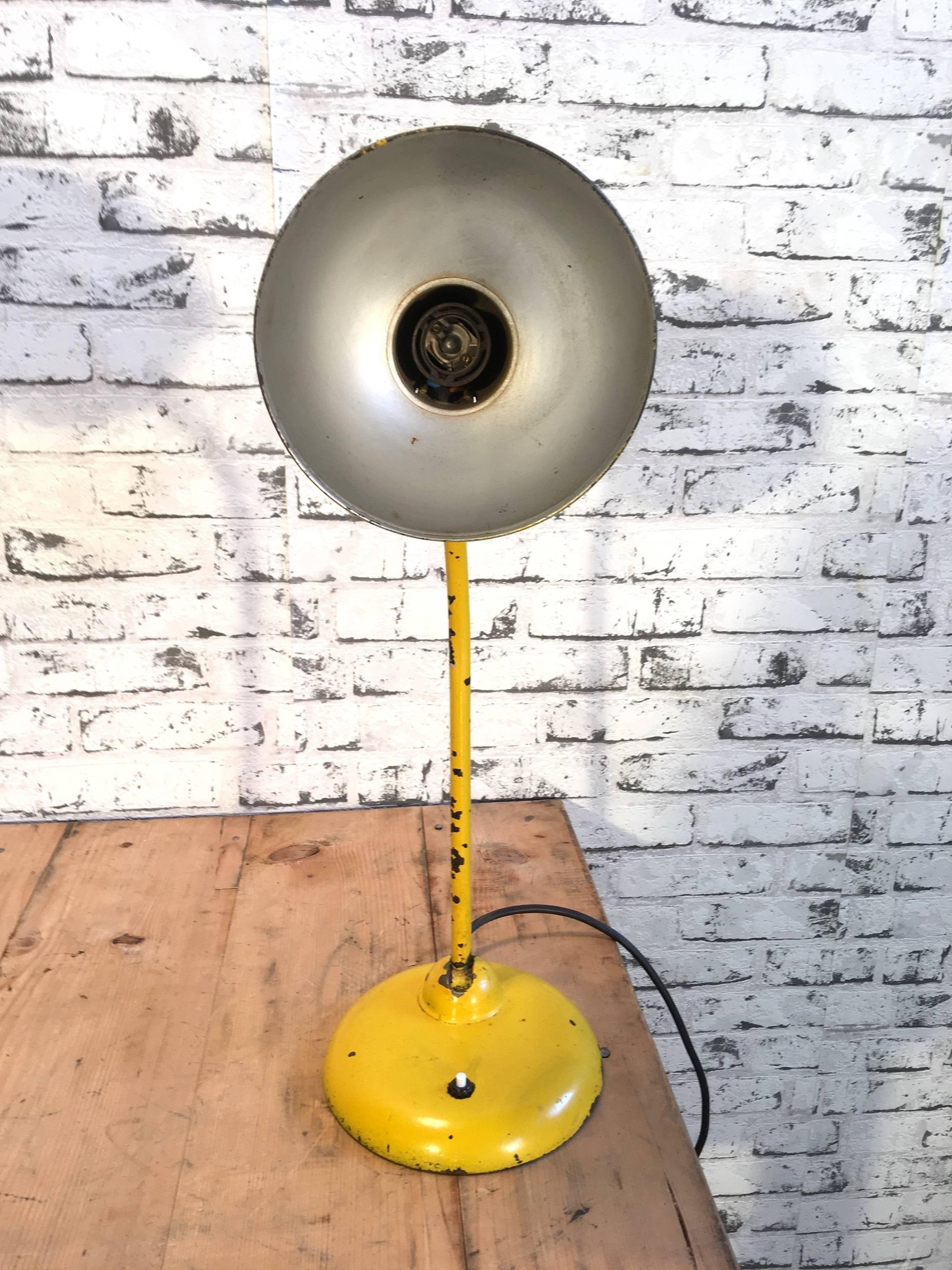 Vintage Yellow Industrial Desk Lamp, 1950s In Good Condition In Kojetice, CZ