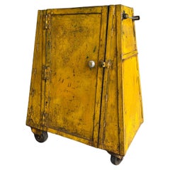 Vintage Yellow Industrial Metal Rolling Cabinet Cart