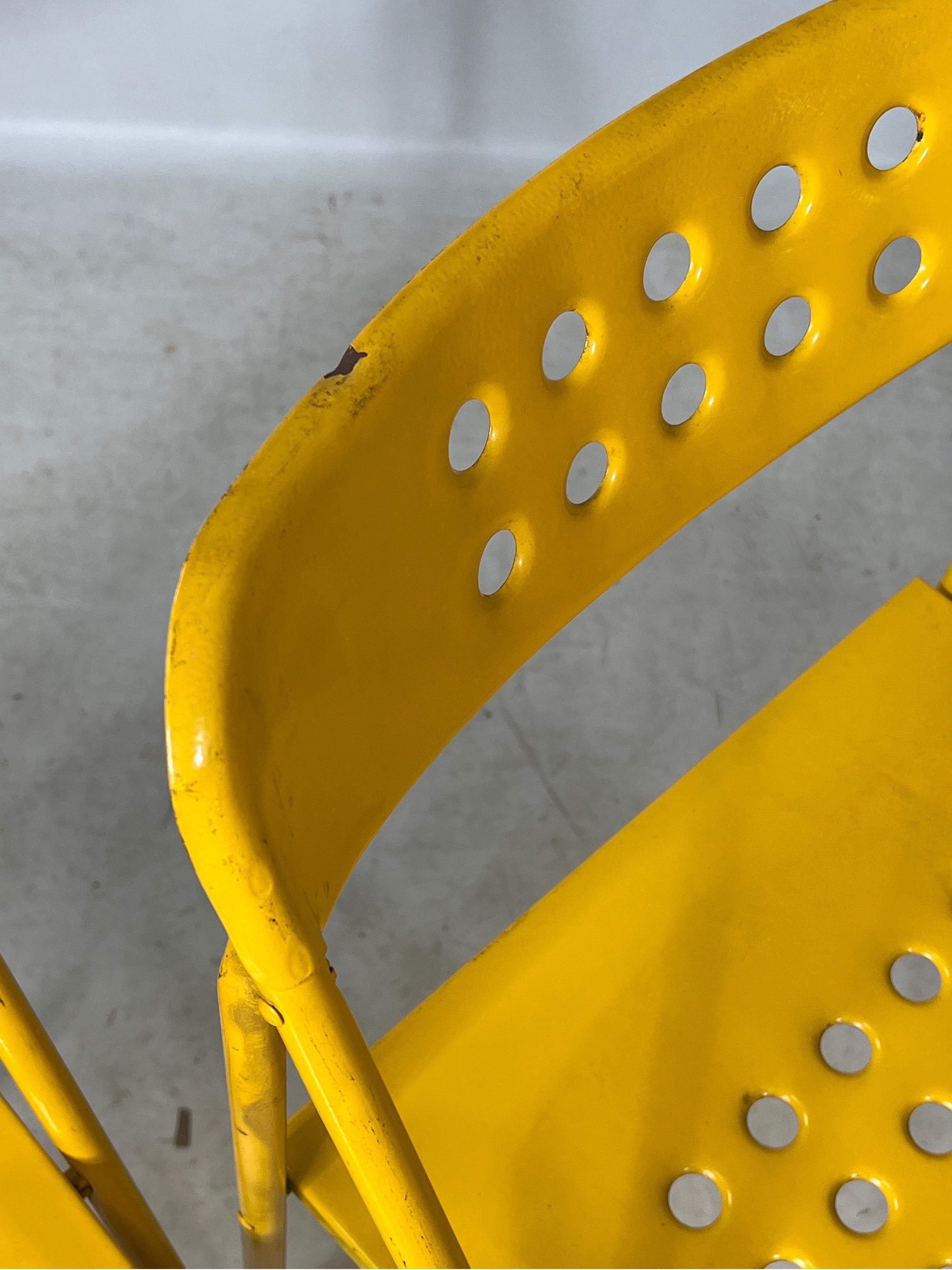 Vintage Yellow Industrial Modern Folding Chairs - a Pair For Sale 4