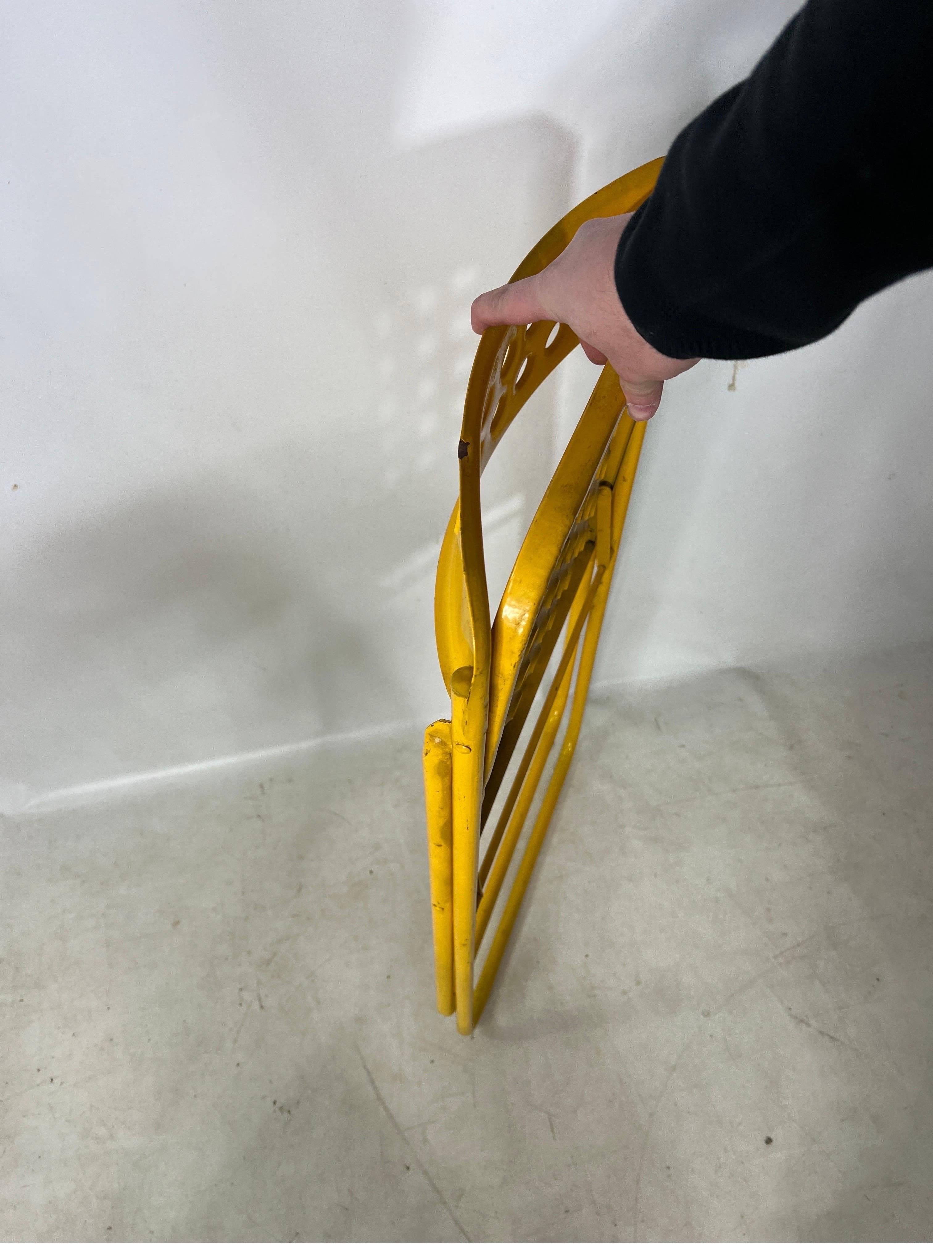 Vintage Yellow Industrial Modern Folding Chairs - a Pair For Sale 5
