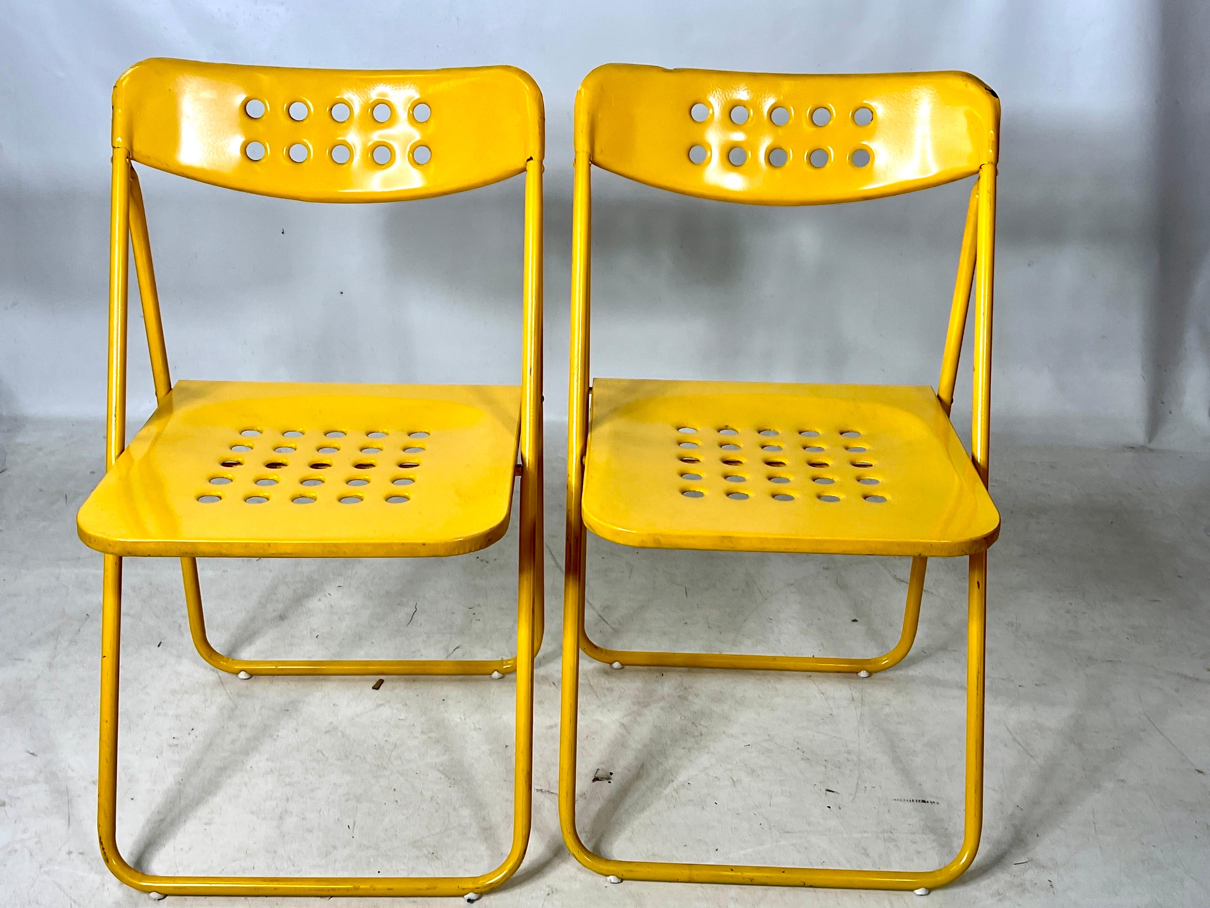 Unknown Vintage Yellow Industrial Modern Folding Chairs - a Pair For Sale