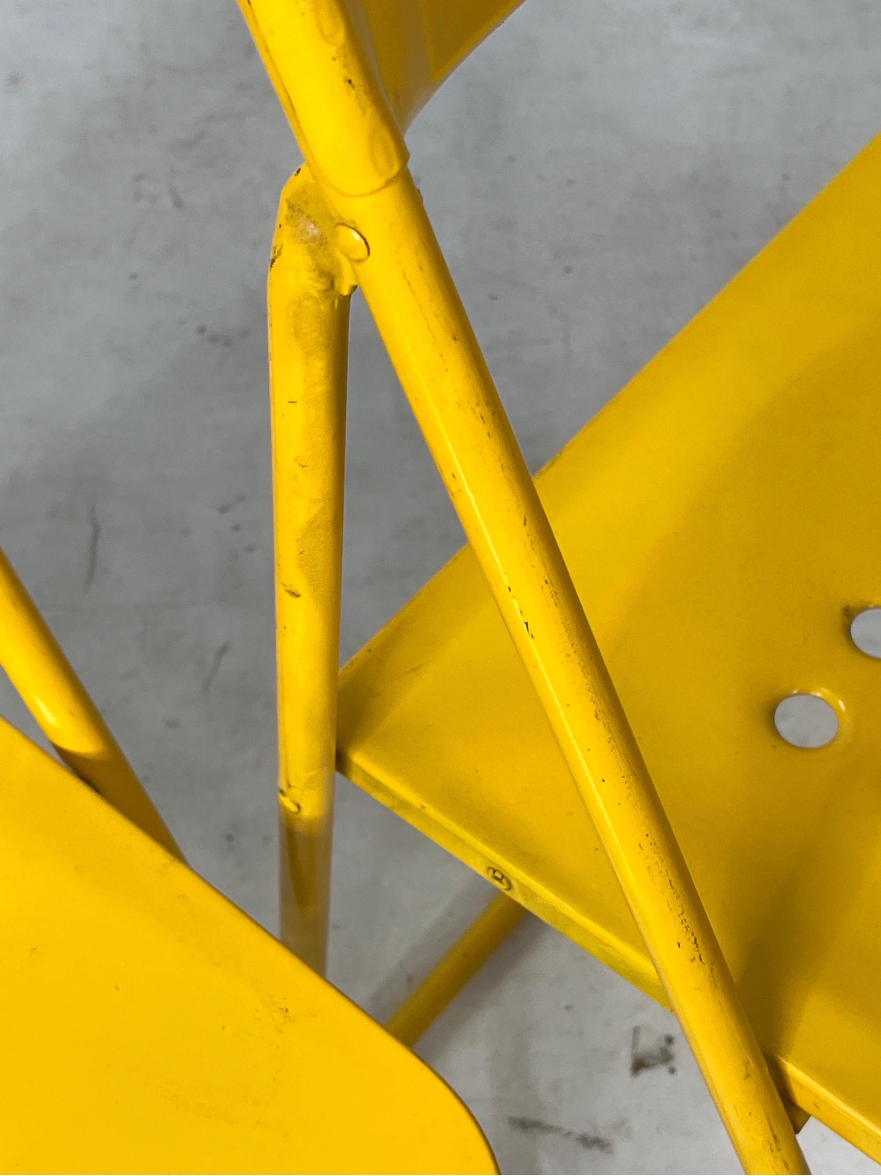 Vintage Yellow Industrial Modern Folding Chairs - a Pair In Good Condition For Sale In Esperance, NY