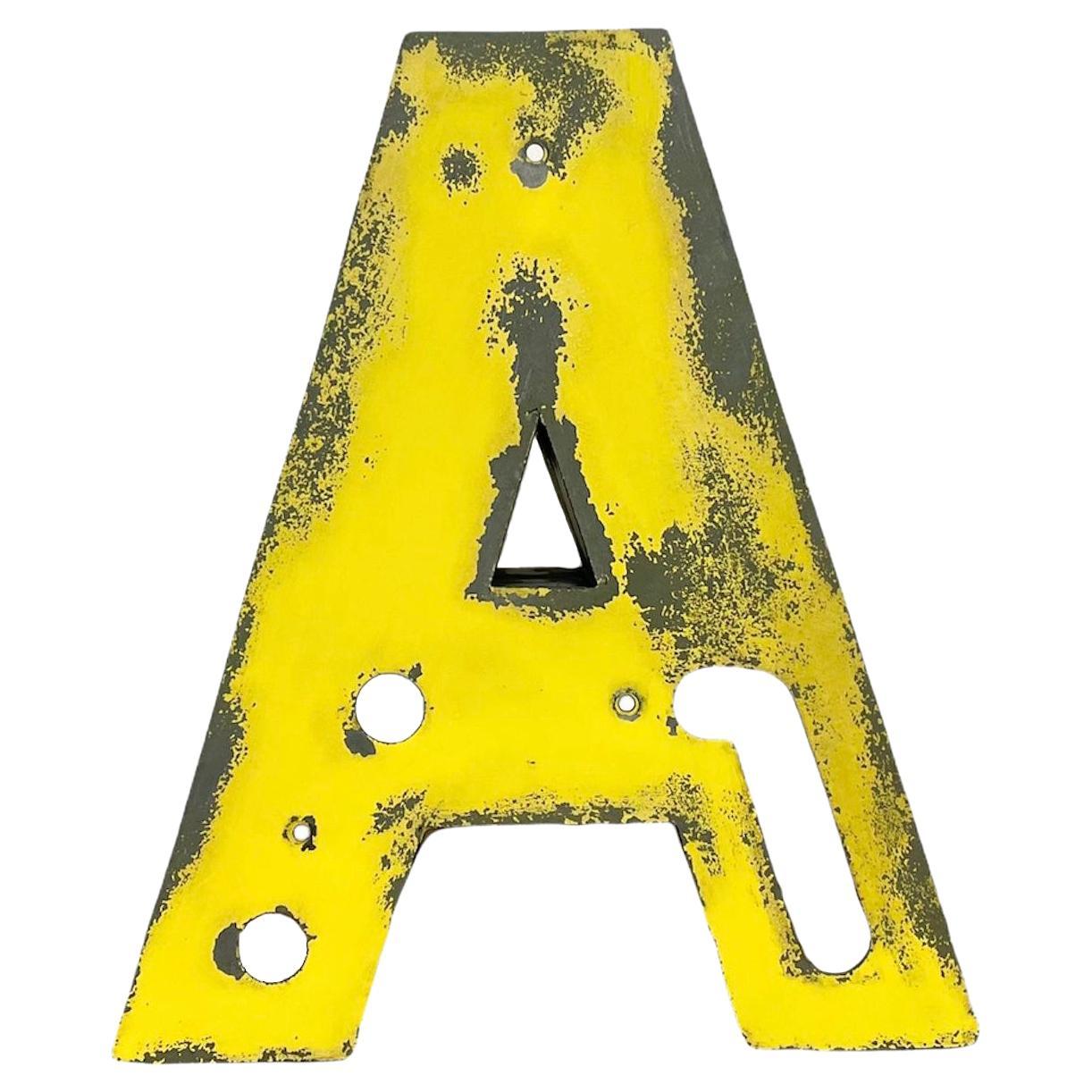 Vintage Yellow Iron Letter A, 1970s