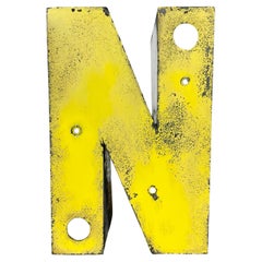 Vintage Yellow Iron Letter N, 1970s