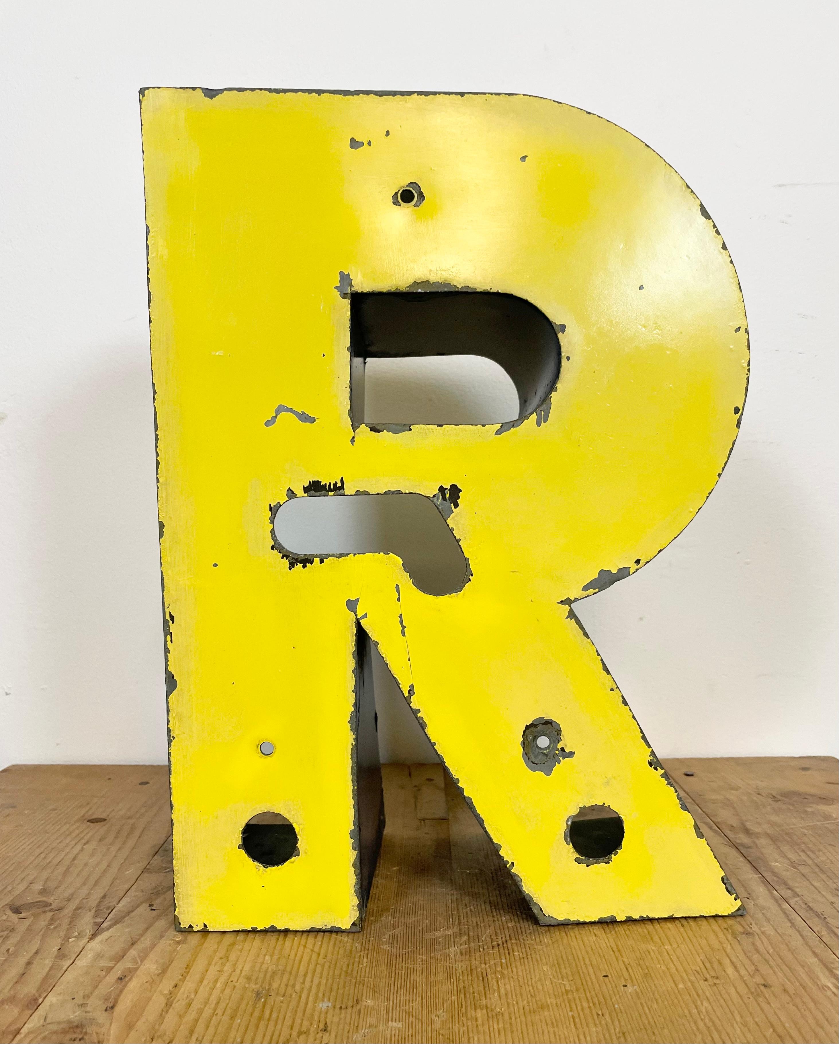Industrial Vintage Yellow Iron Letter R, 1970s