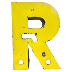 Vintage Yellow Iron Letter R, 1970s