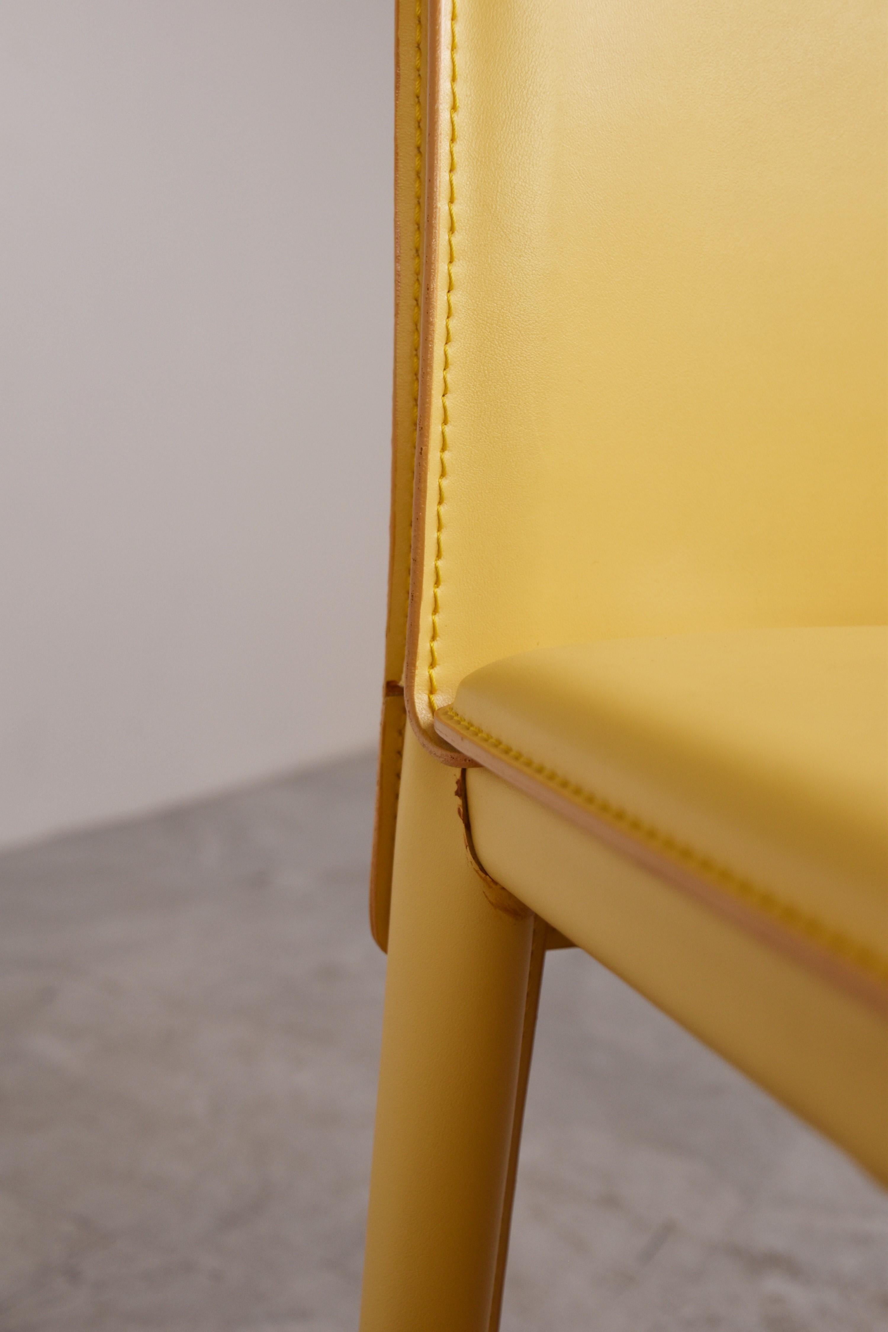 Vintage Yellow Leather Dining Chairs by Arper Italy, 1980s 4