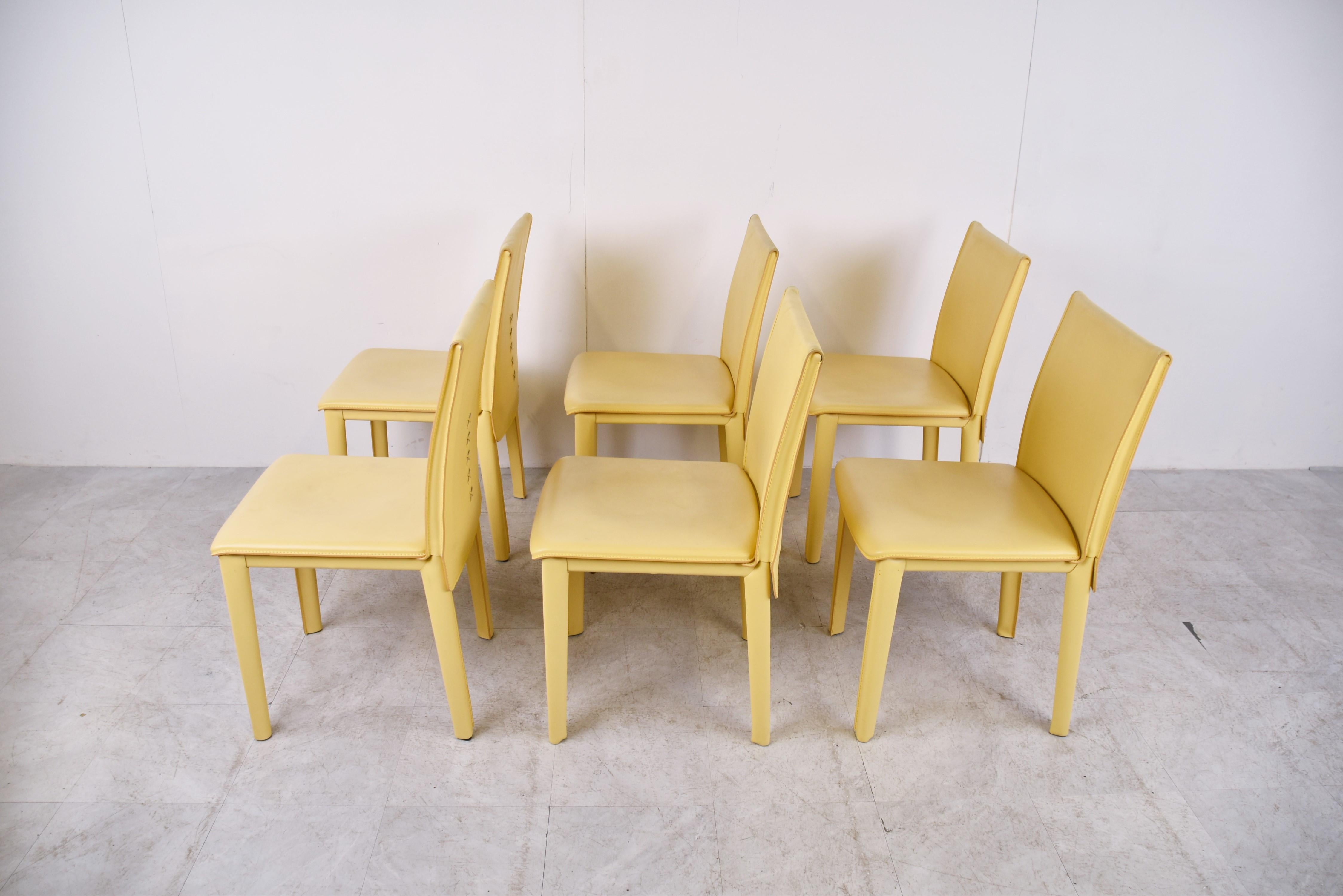 Late 20th Century Vintage Yellow Leather Dining Chairs by Arper Italy, 1980s