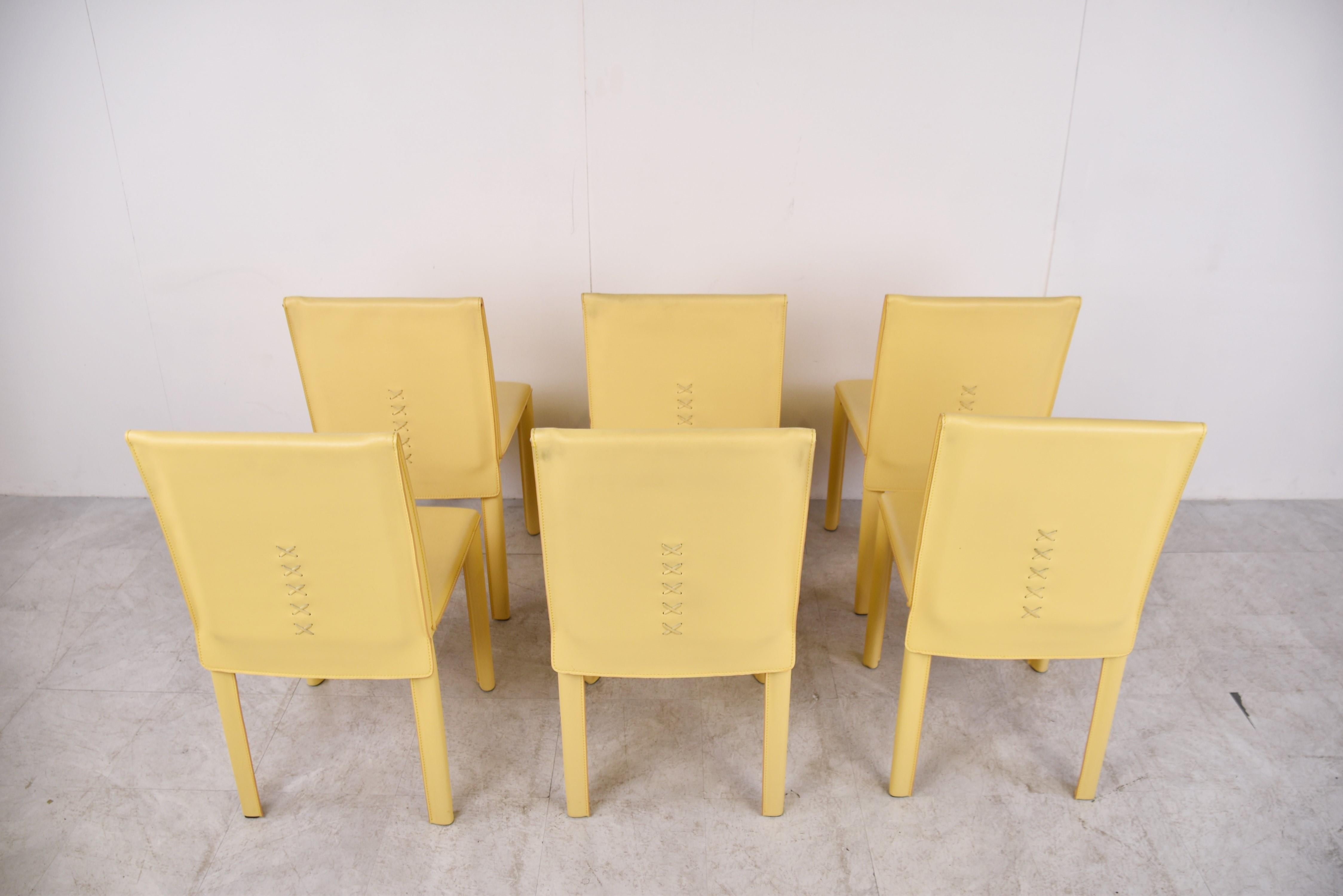 Vintage Yellow Leather Dining Chairs by Arper Italy, 1980s 1