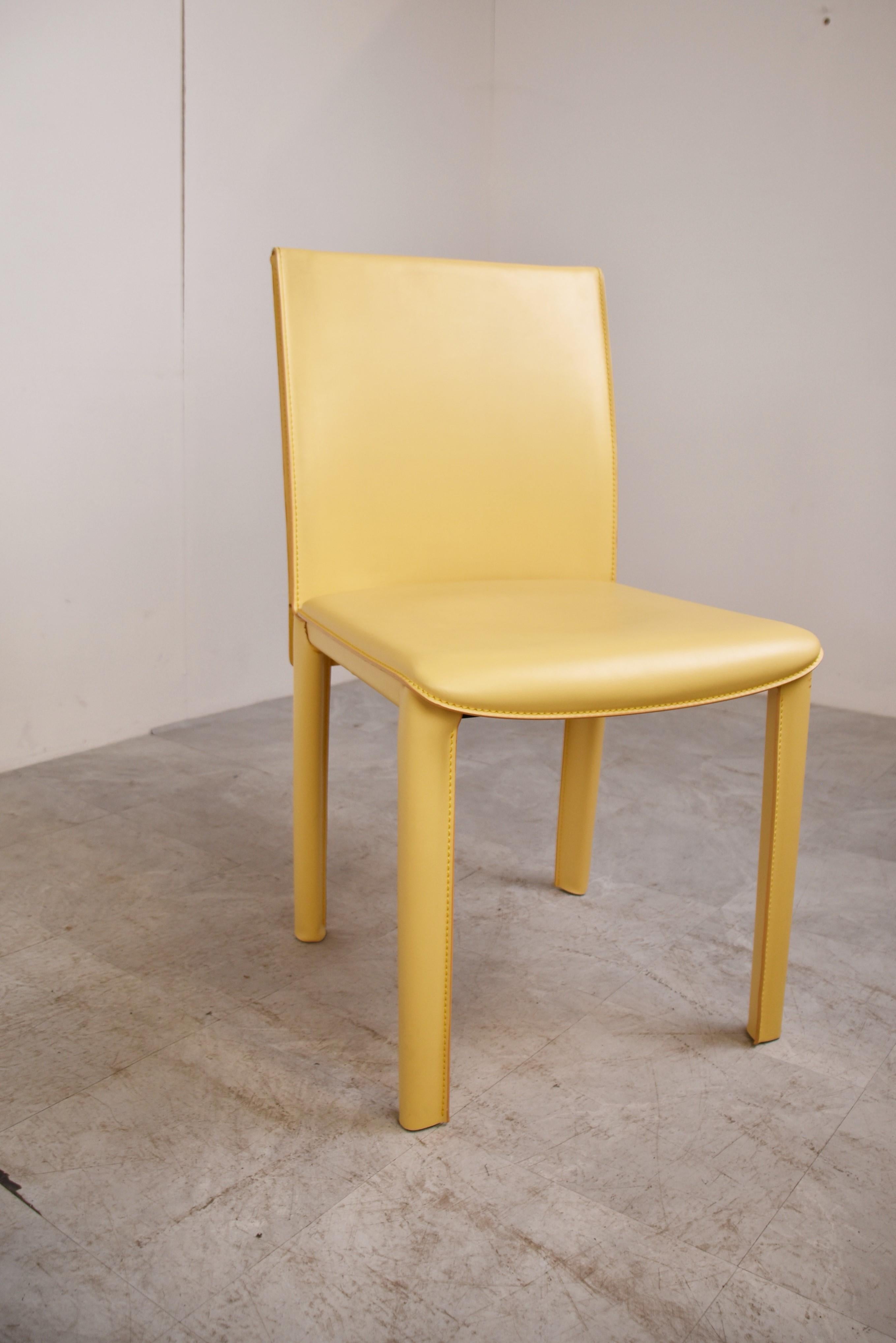 Vintage Yellow Leather Dining Chairs by Arper Italy, 1980s 3