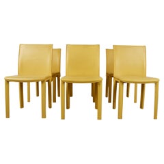 Vintage Yellow Leather Dining Chairs by Arper Italy, 1980s