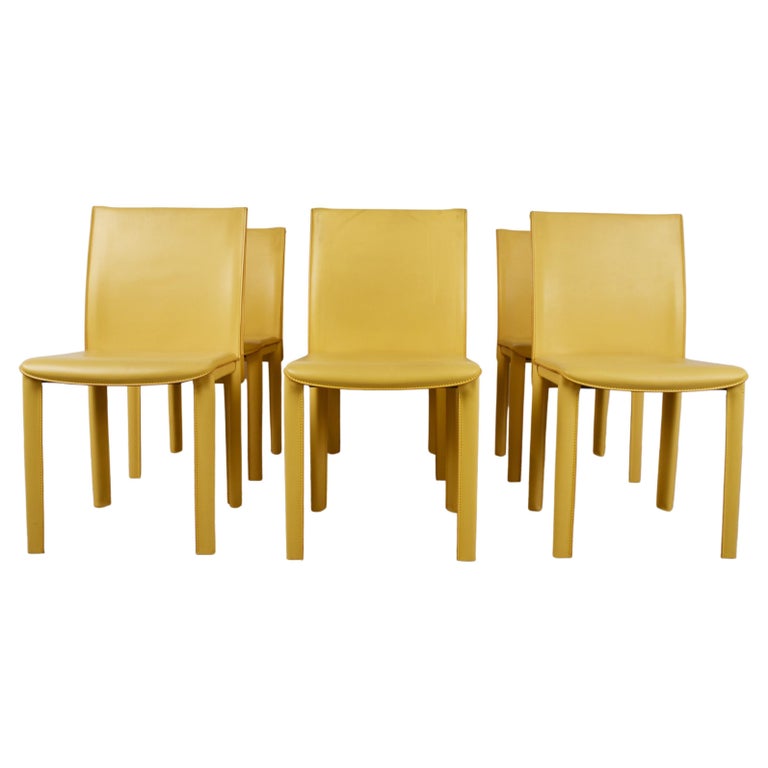 Vintage Yellow Leather Dining Chairs by Arper Italy, 1980s at 1stDibs