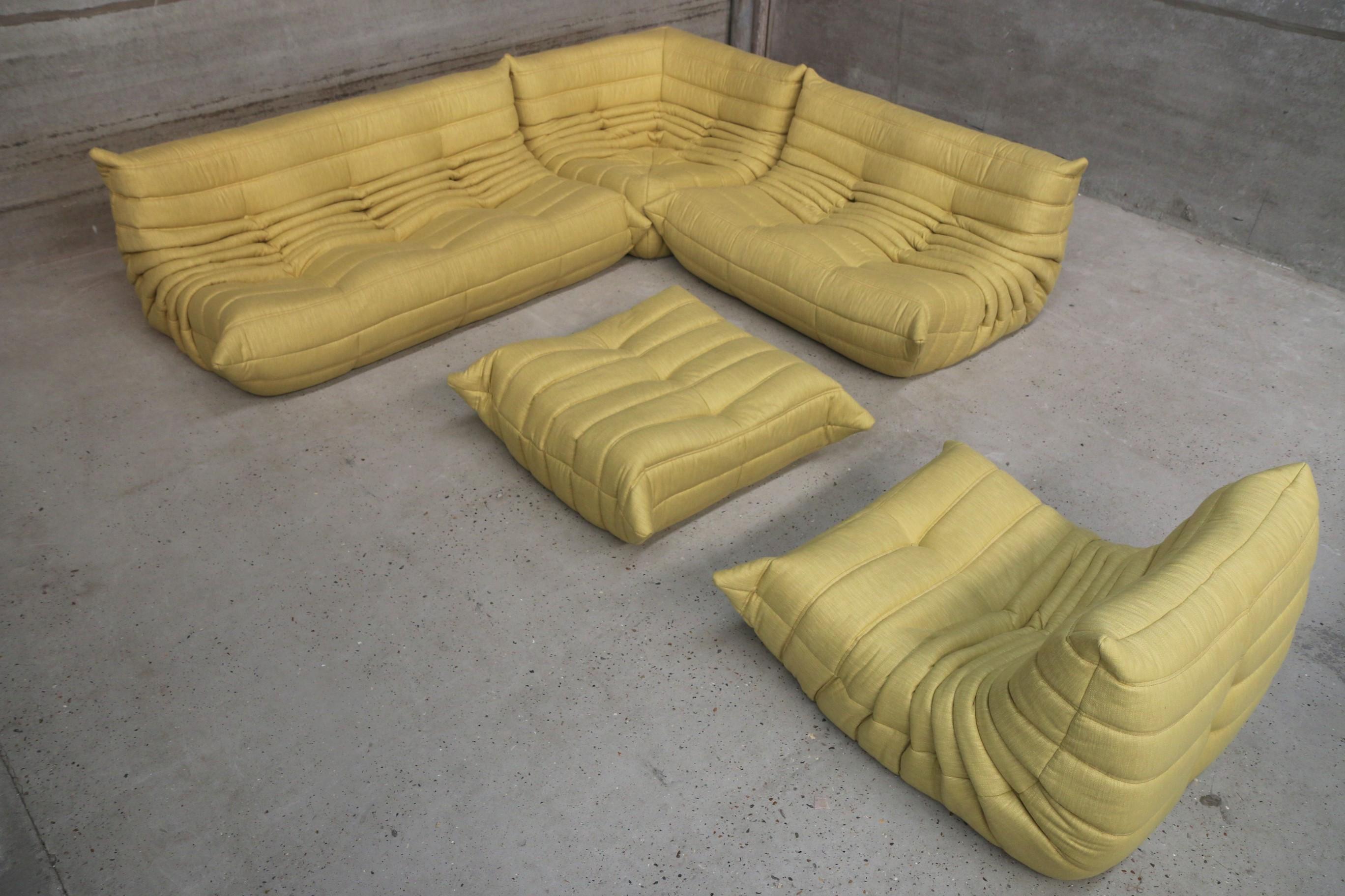 Mid-Century Modern Vintage Yellow Ligne Roset Togo Sofa Set, Designed by Michel Ducaroy, 1998