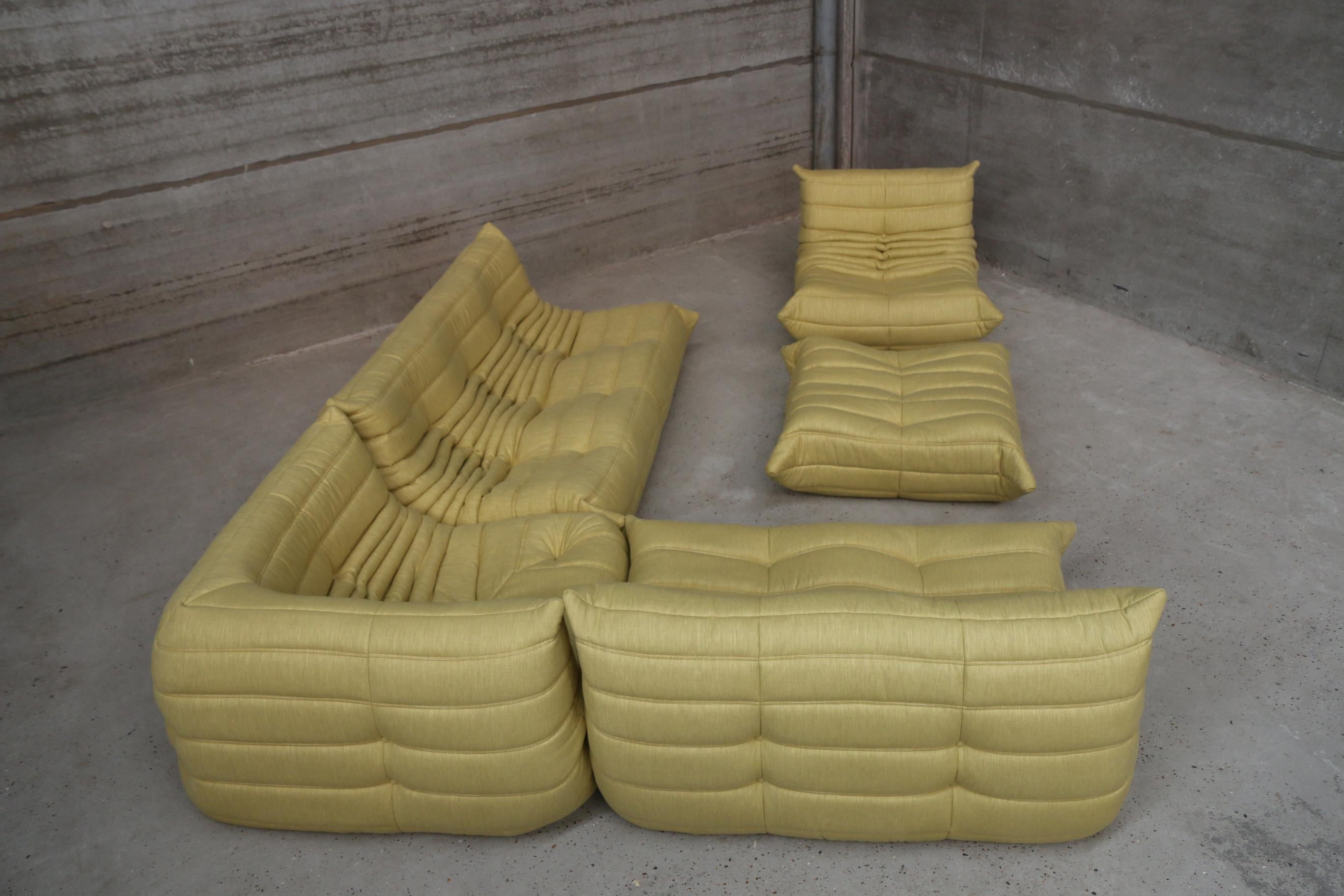 French Vintage Yellow Ligne Roset Togo Sofa Set, Designed by Michel Ducaroy, 1998
