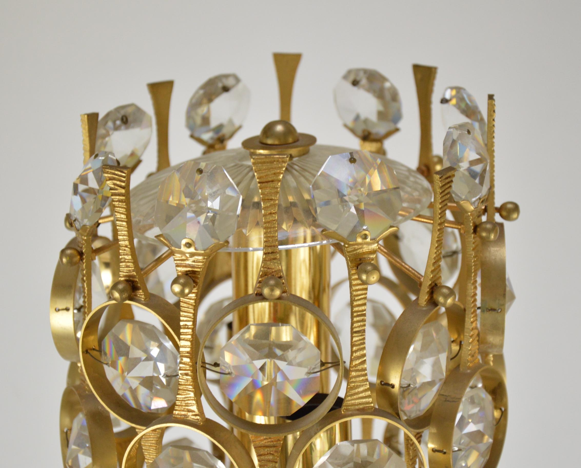 Brass Vintage Yellow Metal Mounted Glass Designer Floor Lamp, 1970s
